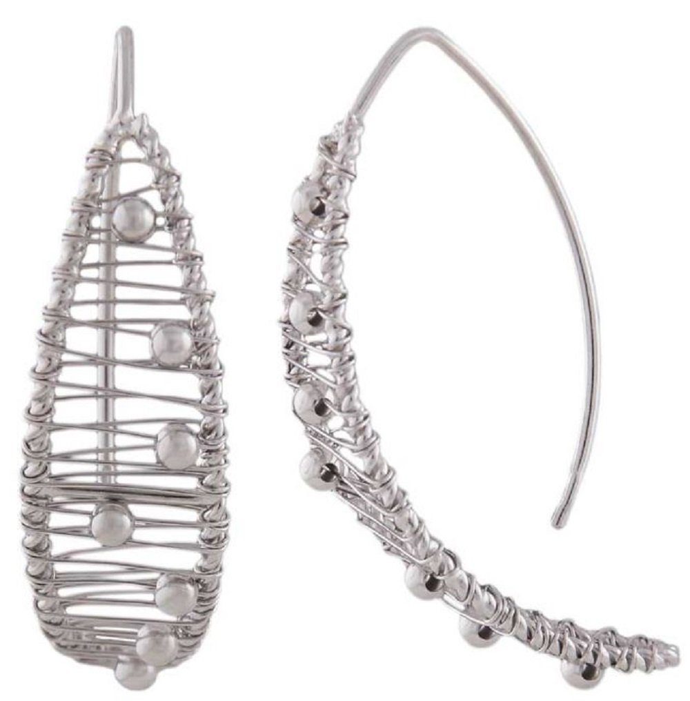Damen Paar rhodiniert 925 Kugeln kleinen Silberschmuck Silber, mit Ohrhänger unbespielt Geflecht Ohrringe für Spitzoval