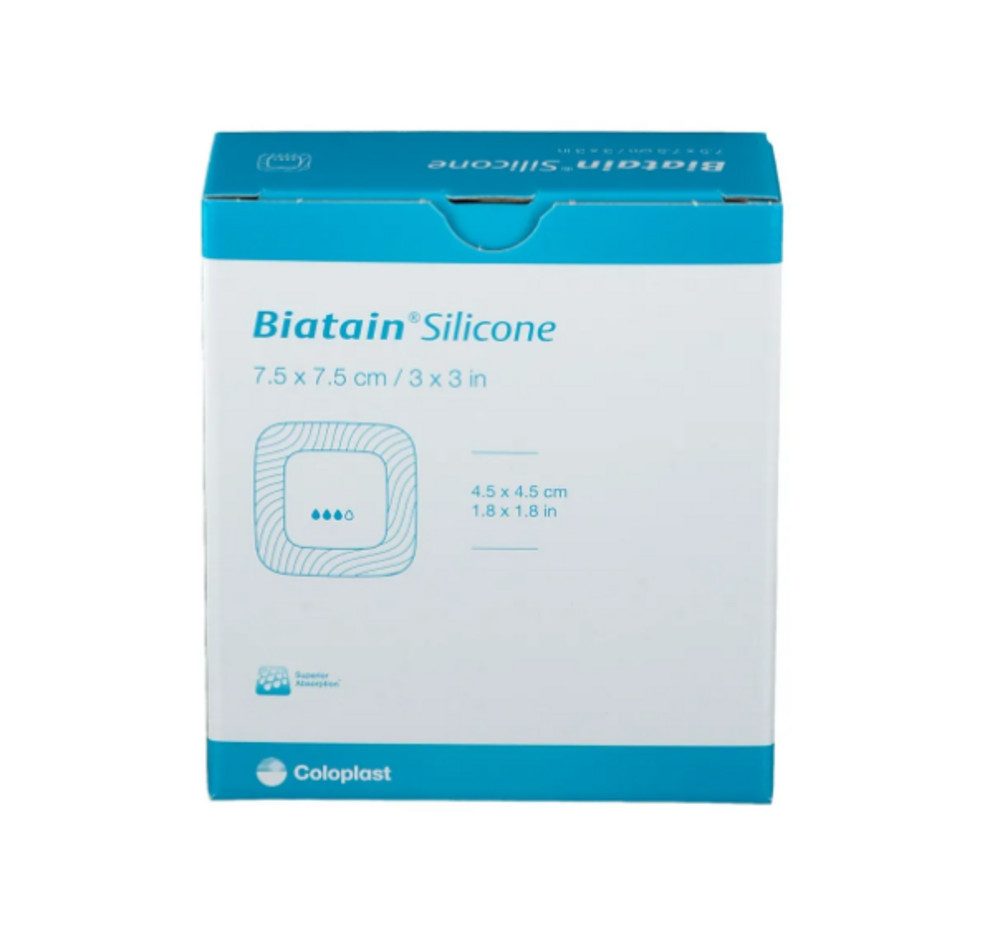 Coloplast Gips-und Verbandschutz BIATAIN Silicone Schaumverband 7,5x7,5 cm, Wundverband für empfindliche Haut