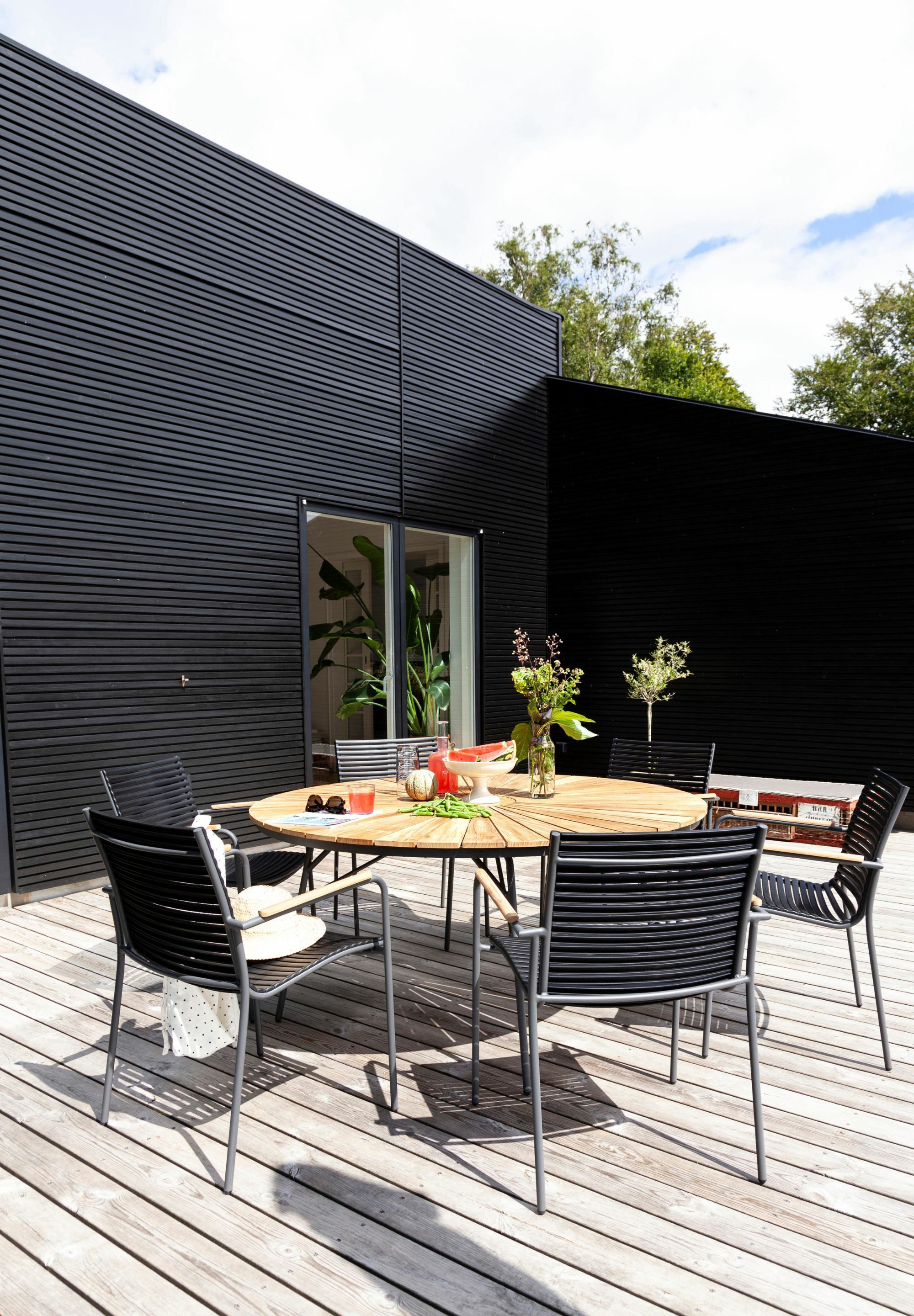 Cinas Sitzgruppe Ellen/Mood, Gartentisch, Rund, Teak, Aluminium, Retro, skandinavisch