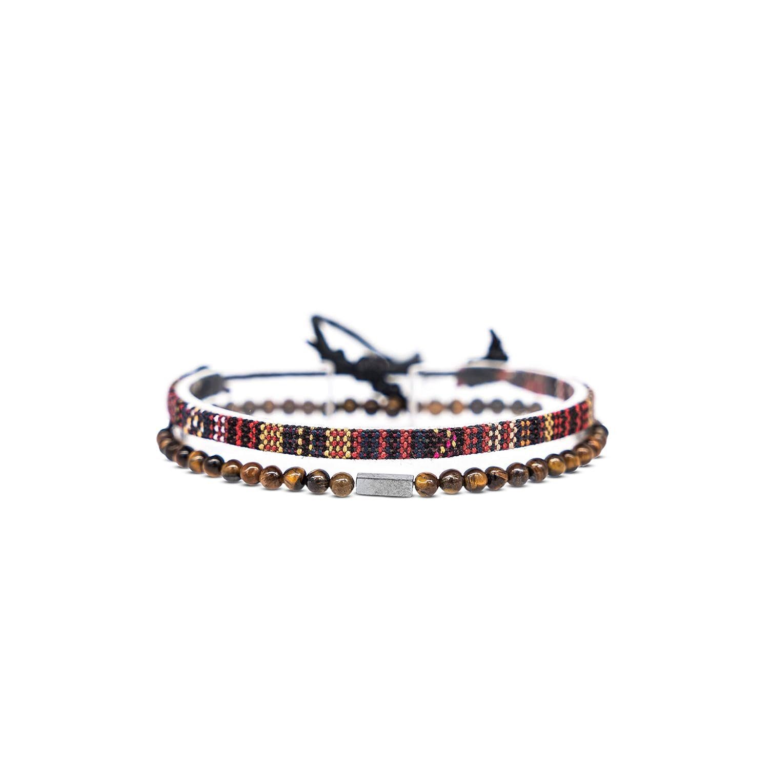MADE BY NAMI Armband Set 2x Surfer Armband Herren & Damen Tigerauge Perlenarmband Boho Armband (Set, 2), Festival Schmuck Hippie Herren Armband Sommer mehr