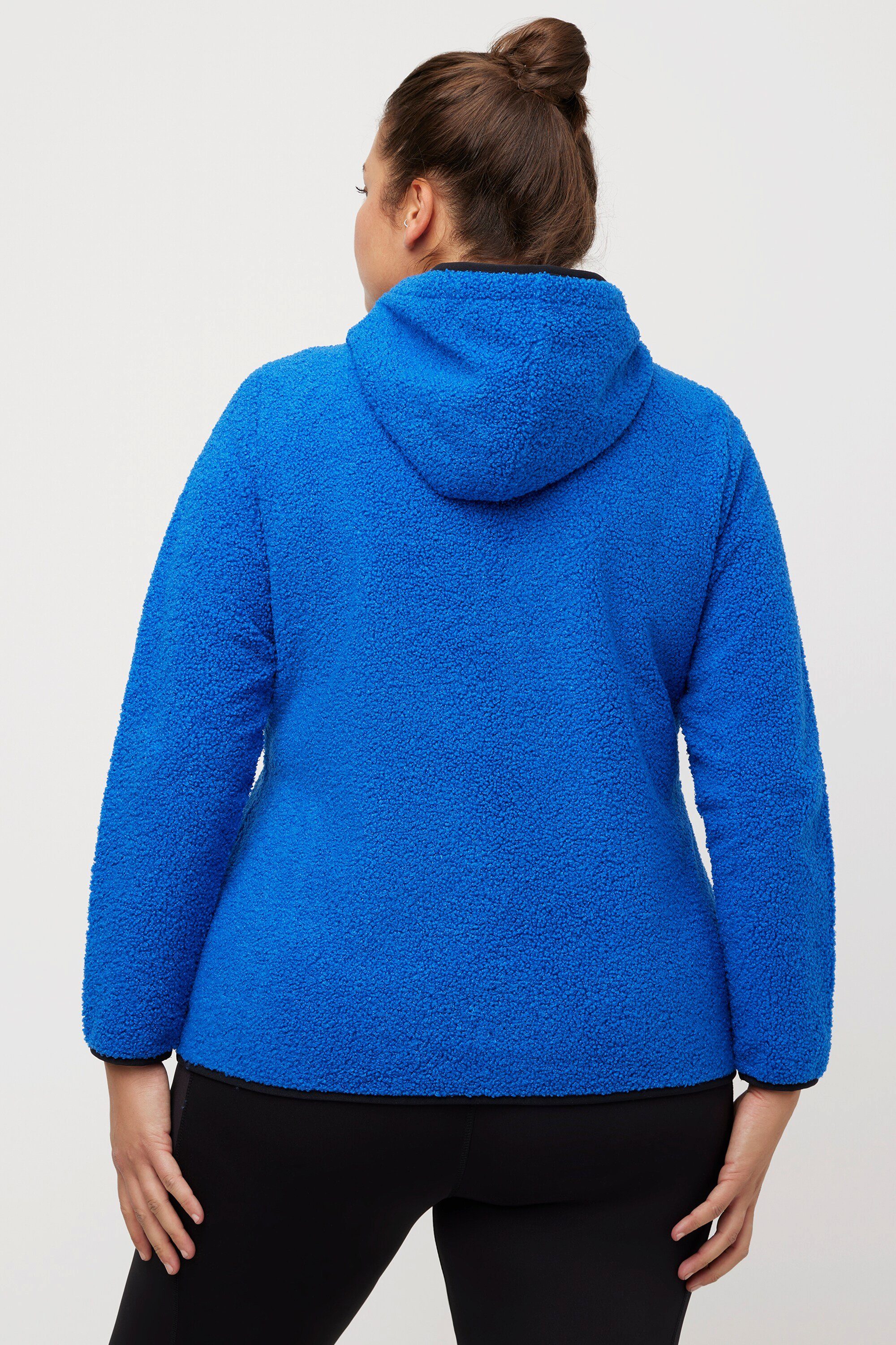 Ulla Popken royalblau Sweatjacke Zipptaschen Koordinaten-Druck Fleece-Hoodie