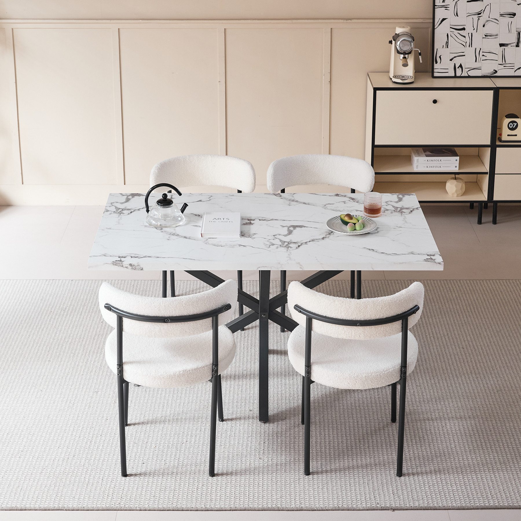 GrandCA HOME Esstisch Küchen-Esstisch im nordischen Stil — Holzmaserung-Optik (1-St), MDF-Material, 140 x 80 cm