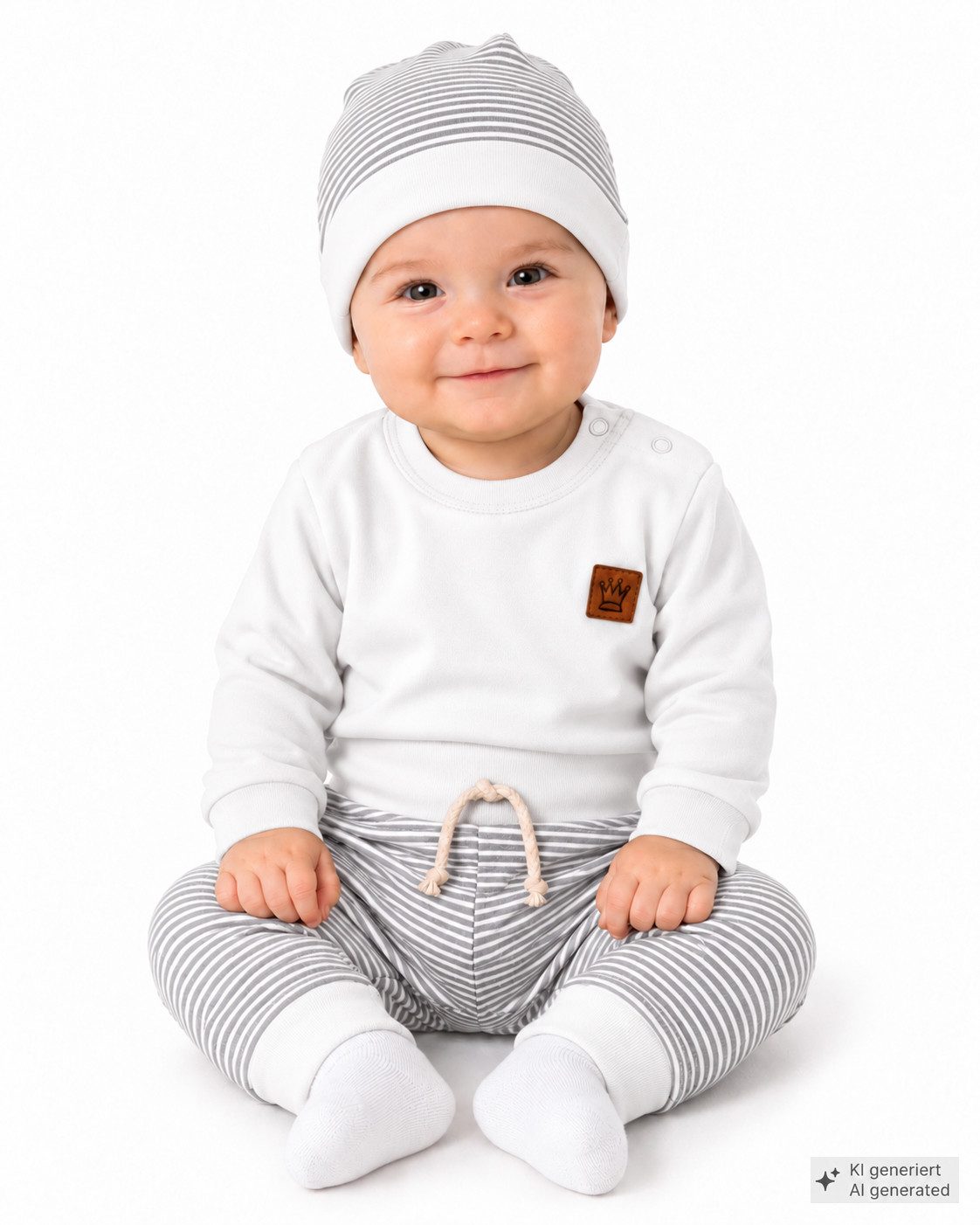 La Bortini Erstausstattungspaket Baby Anzug Langarmshirt Hose Mütze Socken neutral in weiß grau (Erstlingsset für Neugeborene, 4-teilig, für Jungen und Mädchen) – Bild 2 von 2