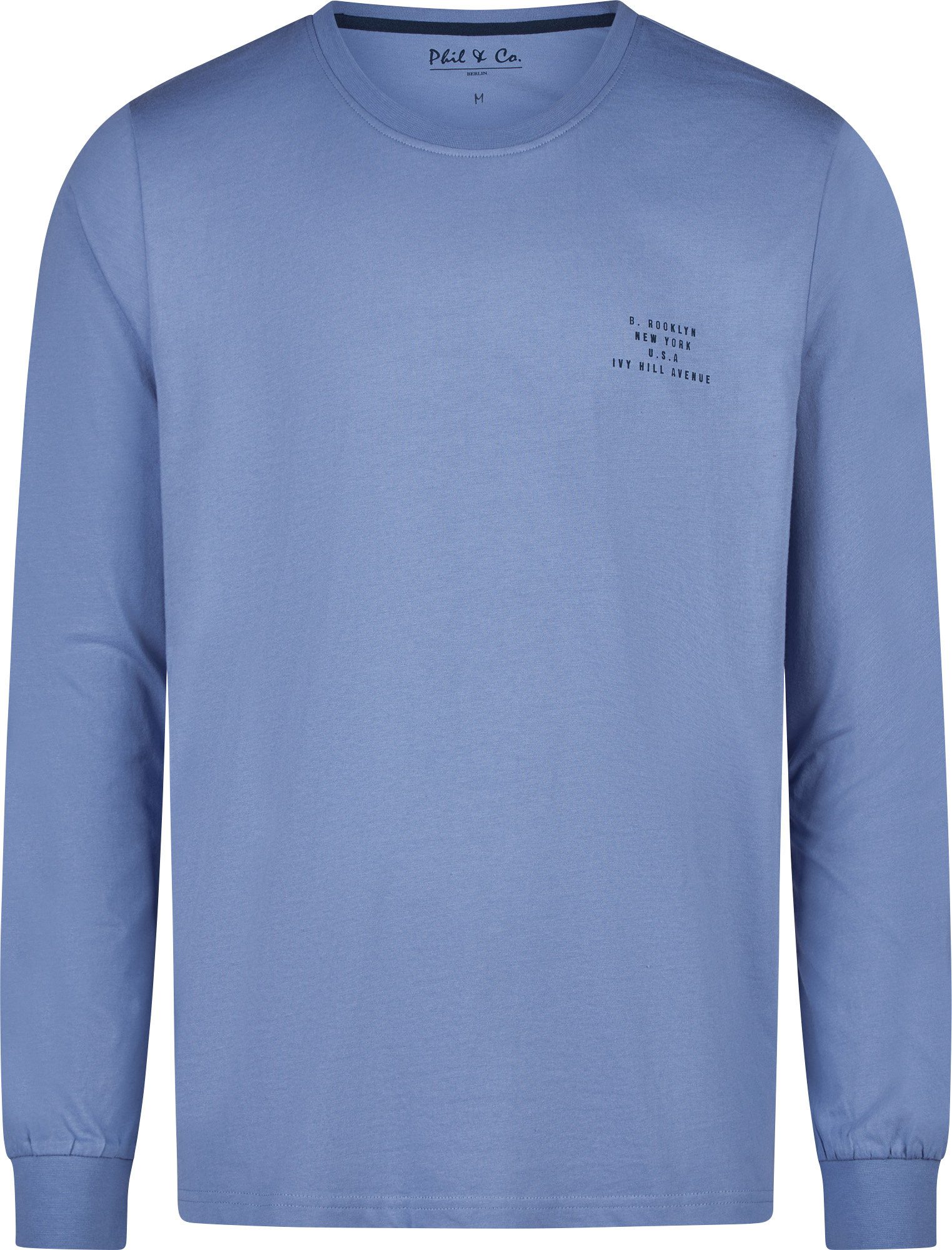 Phil & Co. Pyjamaoberteil Herren-Langarmshirt Uni Single-Jersey Uni
