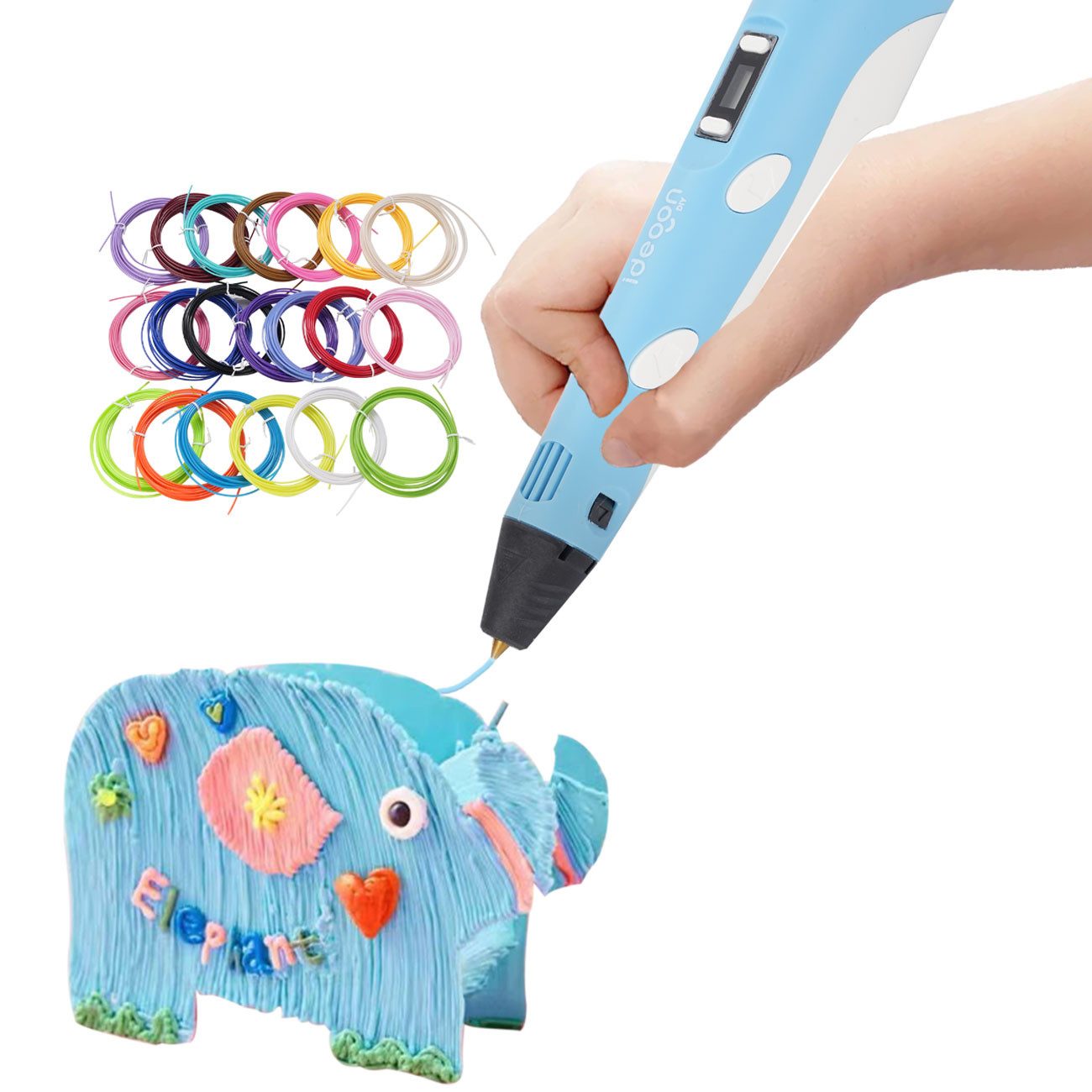 shop'n smile ideoon 3D-Drucker-Stift 3D-Drucker-Stift Set mit USB 3D-Stift inkl. 20 bunten PLA-Filamenten, Keramik-Düse, 170-235°C, inkl. 20x 5m PLA-Filament & USB
