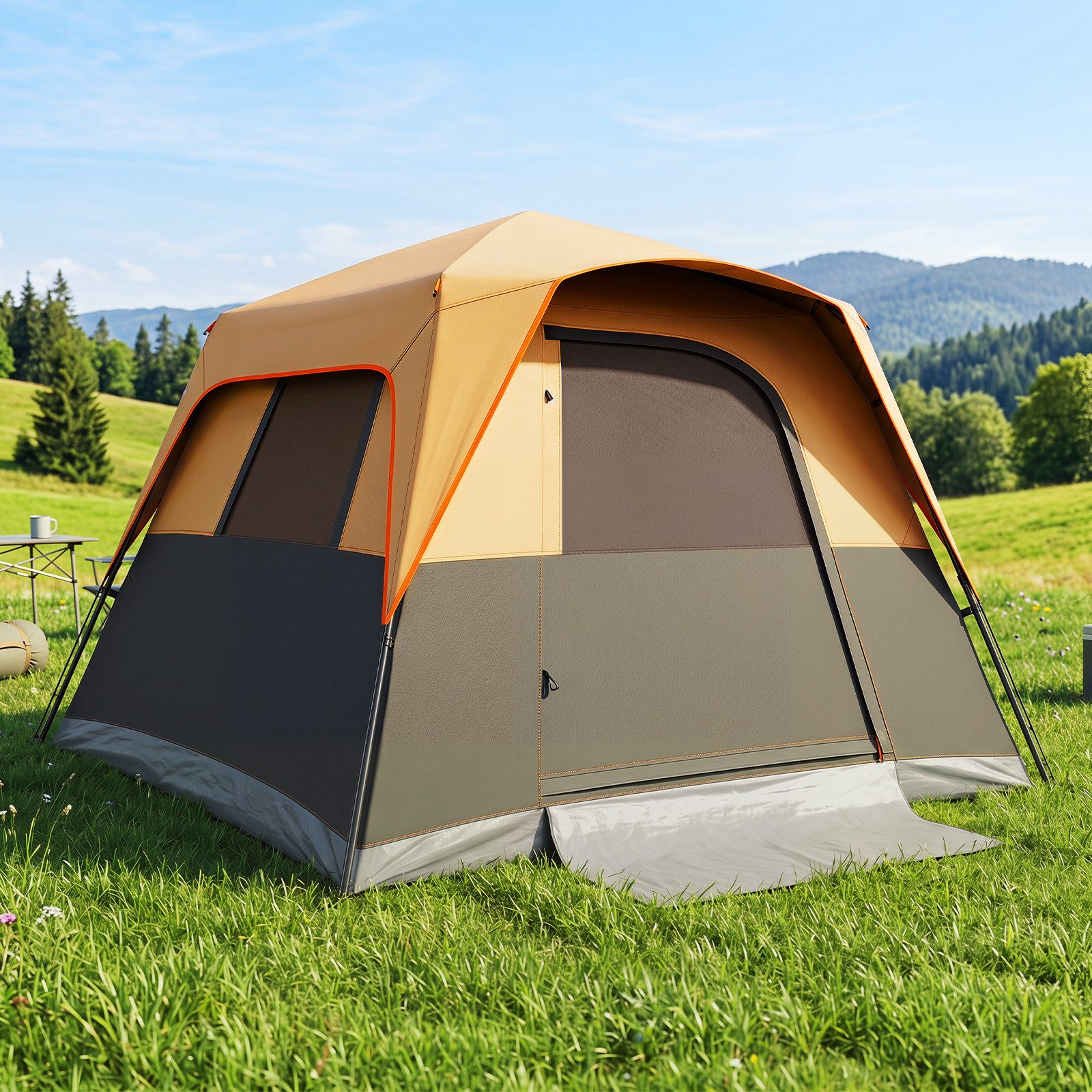 COSTWAY Wurfzelt, Campingzelt für 6 Personen, Sonnenschutz mit Regenschutz