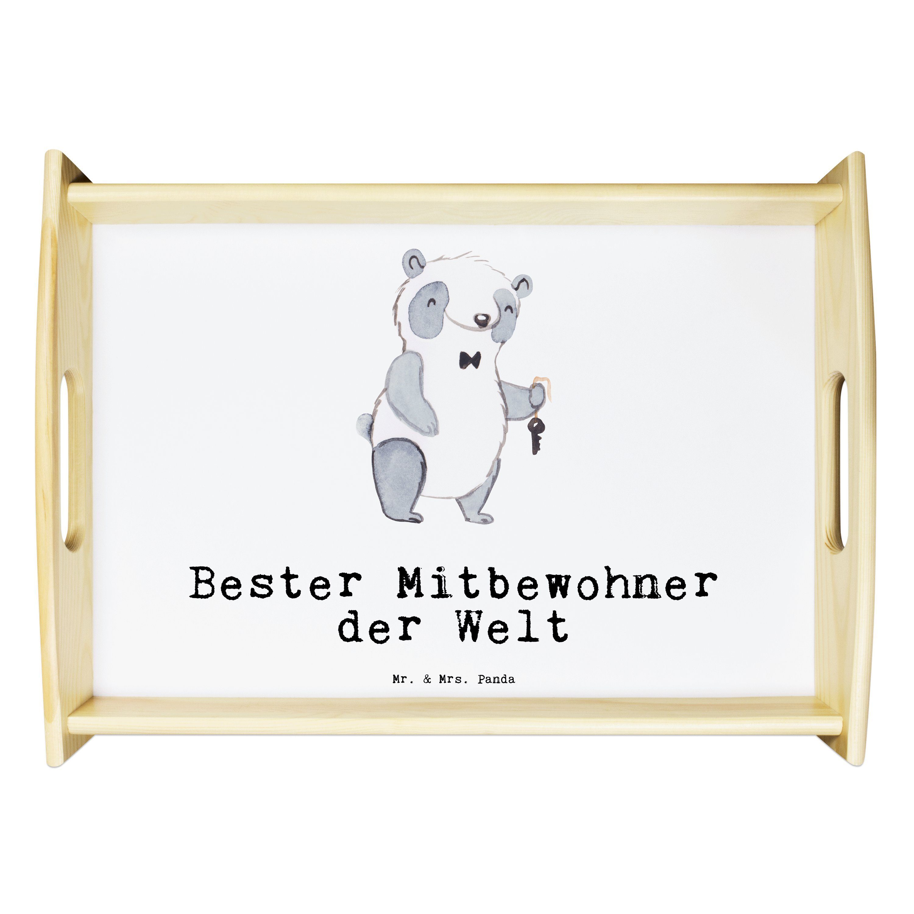 Mr. - Mitbewohner - Frühstücksta, Weiß Panda Panda der Geschenk, Bester Mrs. Welt Echtholz & (1-tlg) WG, Tablett lasiert,