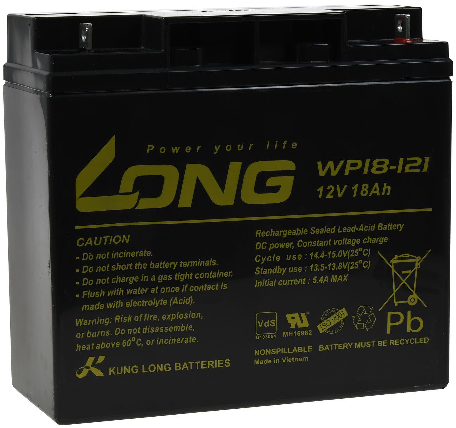 Powery KungLong Ersatzakku für Rollstühle, E-Scooter, E-Fahrzeuge 12V 18Ah Bleiakkus 18000 mAh (12 V)
