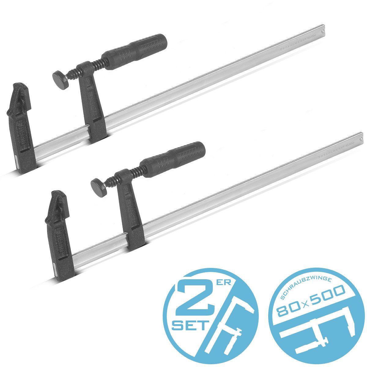 STAHLWERK Schraubzwinge Schraubzwinge 80x500 mm Klemmzwinge 2er Set, (2 St)