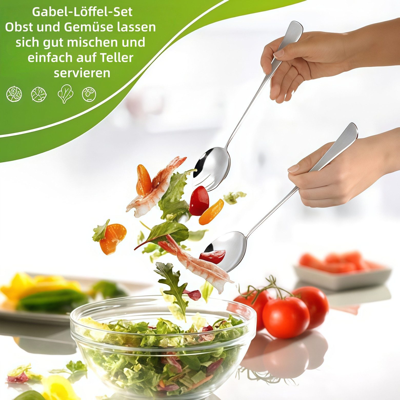 FOUORTUNATE-BEE Salatbesteck 2-teiliges Salatbesteck aus Edelstahl mit langem Griff (2-tlg) – Bild 5 von 5