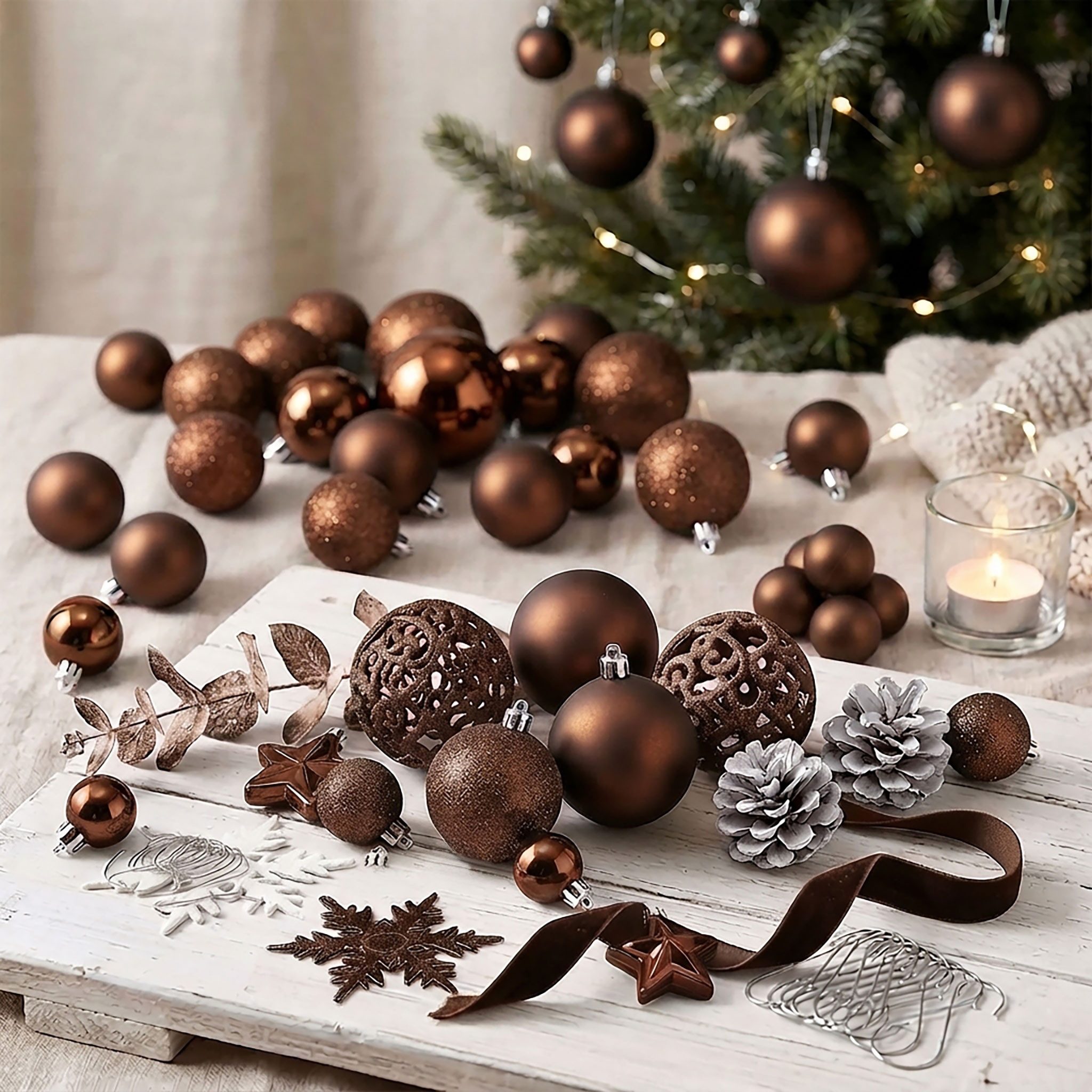 Spetebo Weihnachtsbaumkugel Kunststoff Christbaumkugel Set bruchsicher (111 St), inklusive Metall Haken – Bild 4 von 5