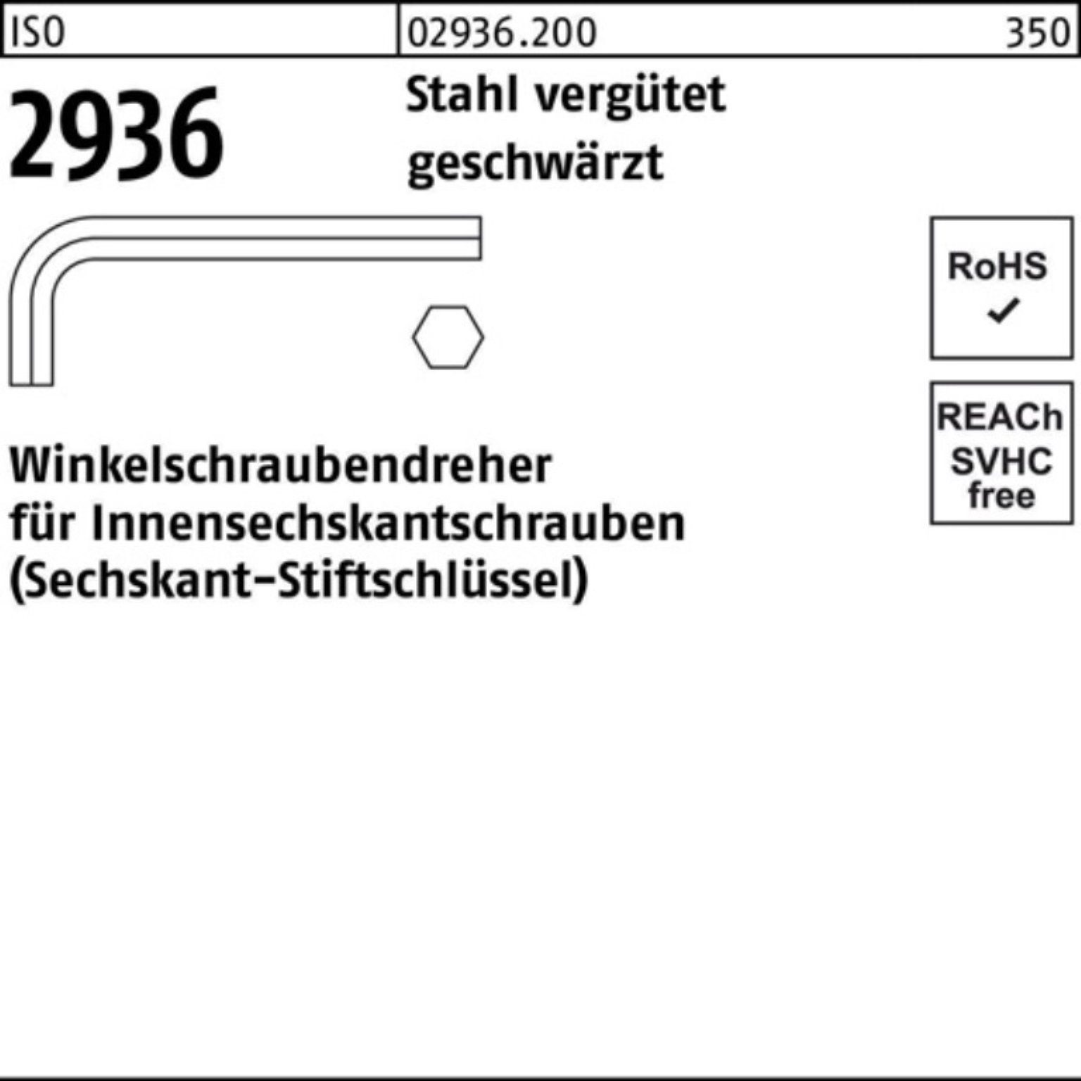 Pack Schraubendreher 2936 Innen-6kt SW 3 Winkelschraubendreher Stahl 100er ISO vergüt Reyher