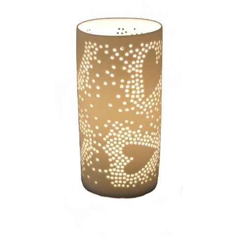 G. Wurm Tischleuchte Dekorative Tischlampe mit Herzmotiv weiß aus Porzellan 20 cm hoch, Glühbirne, Tageslichtweiß