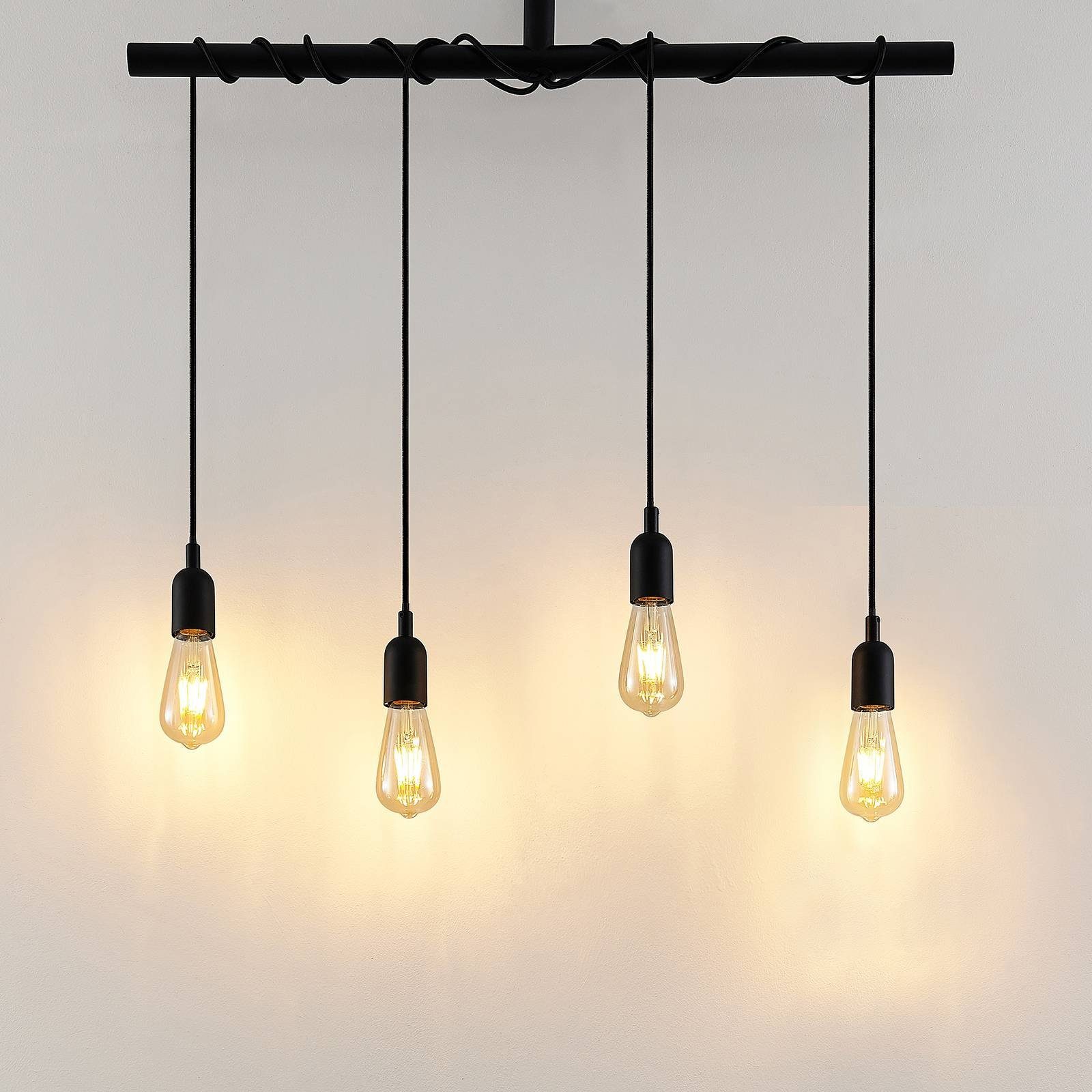 Deckenlampe Schwarz dimmbar, inklusive, Eisen, Modern, Lindby Hängeleuchte Kravos, 4 E27, Leuchtmittel nicht flammig, matt,