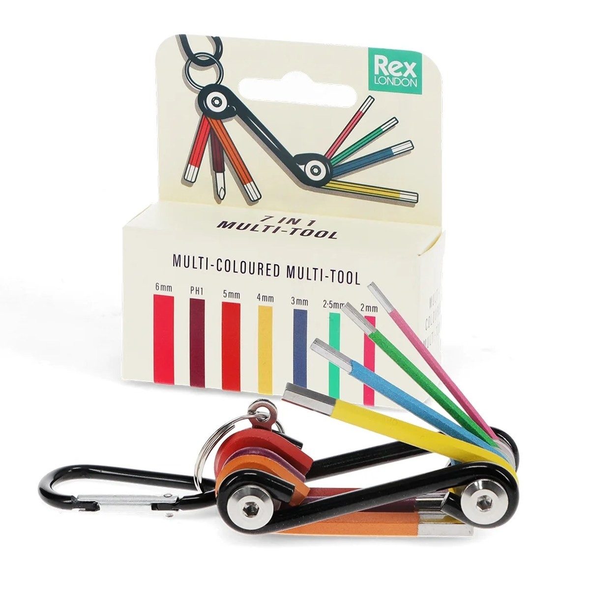 Rex London Innensechskantschlüssel 7-in-1 Sechskantschlüssel-Multitool mit Karabiner & Schlüsselring