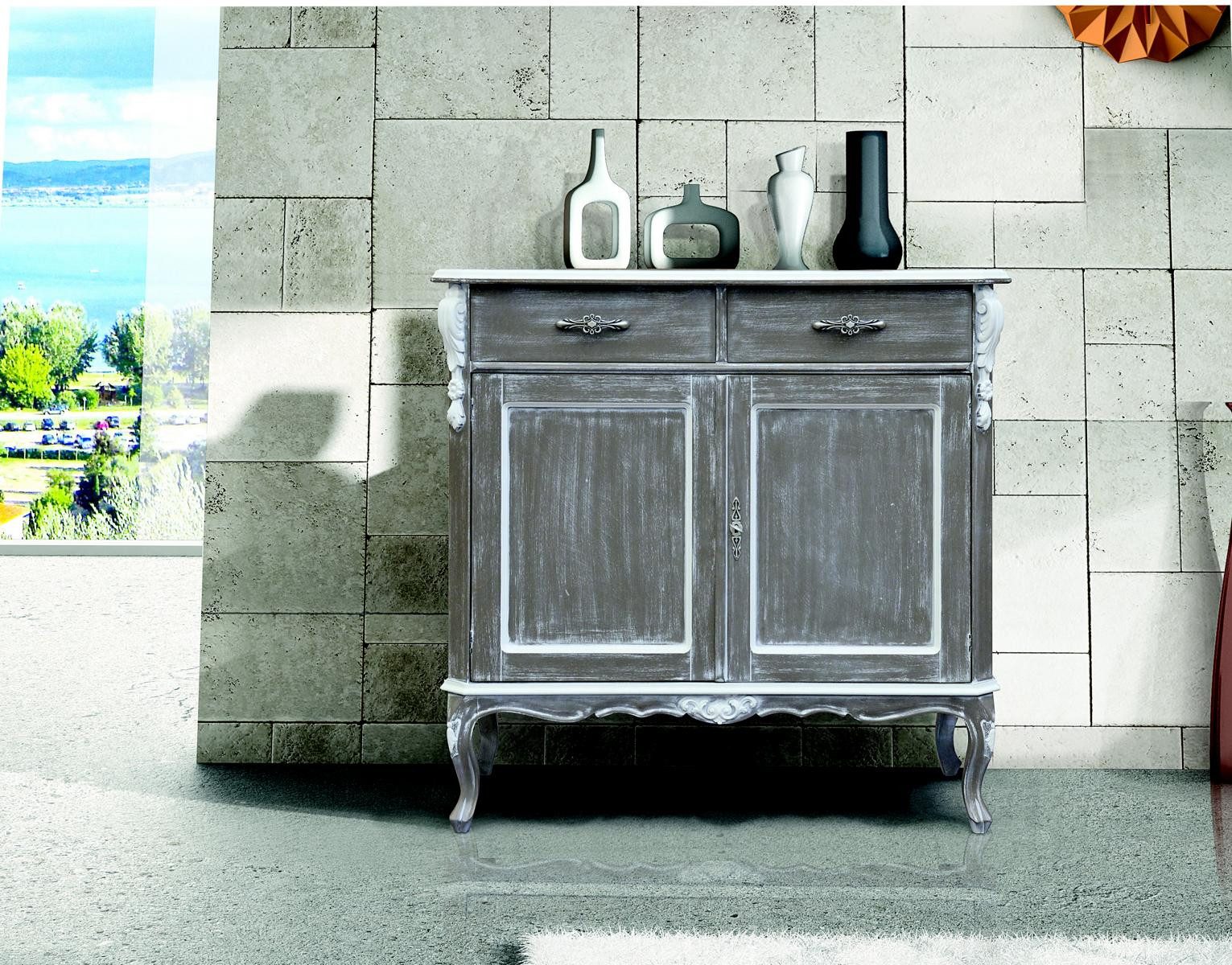 JVmoebel Kommode Elegante Barock Kommode aus Holz mit silberfarbener Oberfläche (1 St), Made in Europa