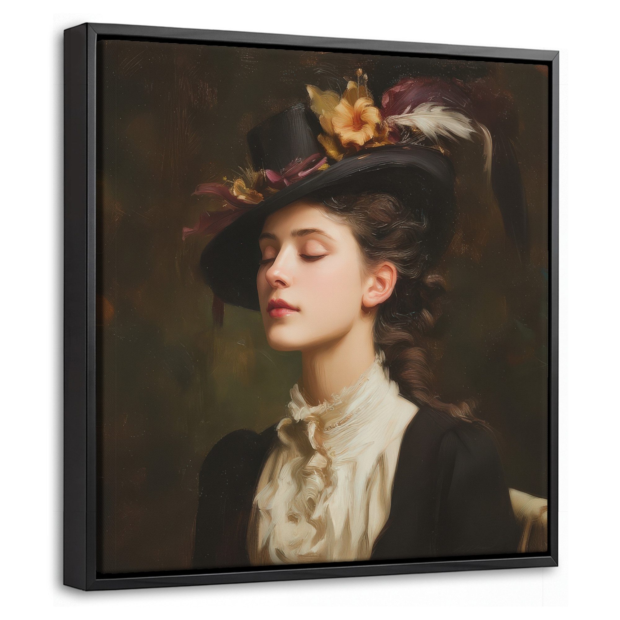 OneMillionCanvasses® Leinwandbild mit Rahmen - Frau - Viktorianisch - Porträt, Fotodruck (1 St), Leinwand Bilder Klein, Wand Dekoration Aesthetic 20x20cm