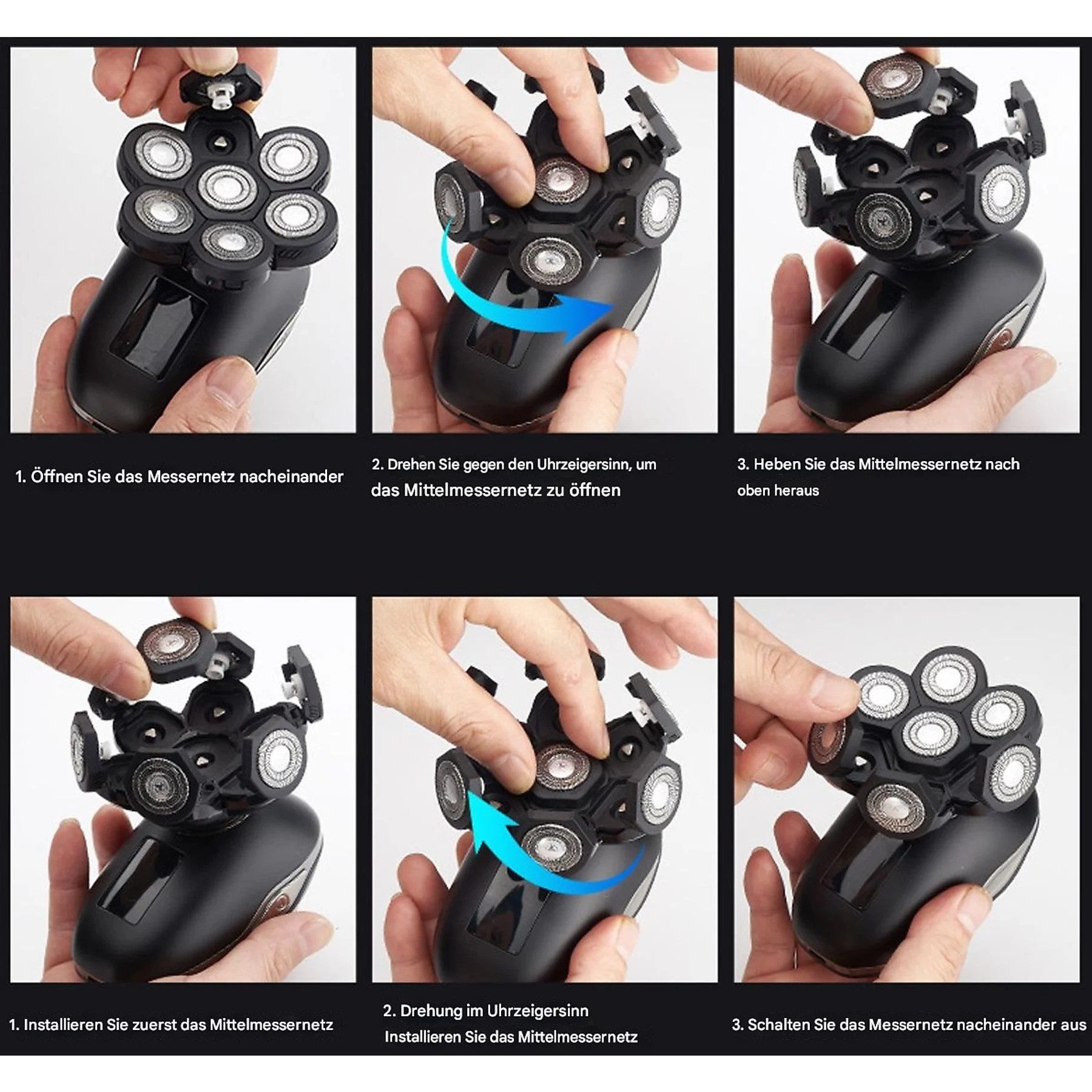 Vivitar Elektrorasierer 6-in-1 Wasserdichter Rasierer für glatte Köpfe, Nass/Trocken, Elektrorasierer - Herren Pflegeset mit LED-Display, Wiederaufladbar, Aufsätze: 6, - 7D Rasierapparat, Haartrimmer, Nasenhaartrimmer, Gesichtsreinigungsbürste, Gesichtsmassage, Haarschneider und Haartrimmerkämme (3/5/7mm)., Ganz Kopf- und Gesichtspflege für Männer mit Präzision+Komfort, 7D Kopfrasierer für Männer, Weihnachtsgeschenk für glatzköpfige Männer