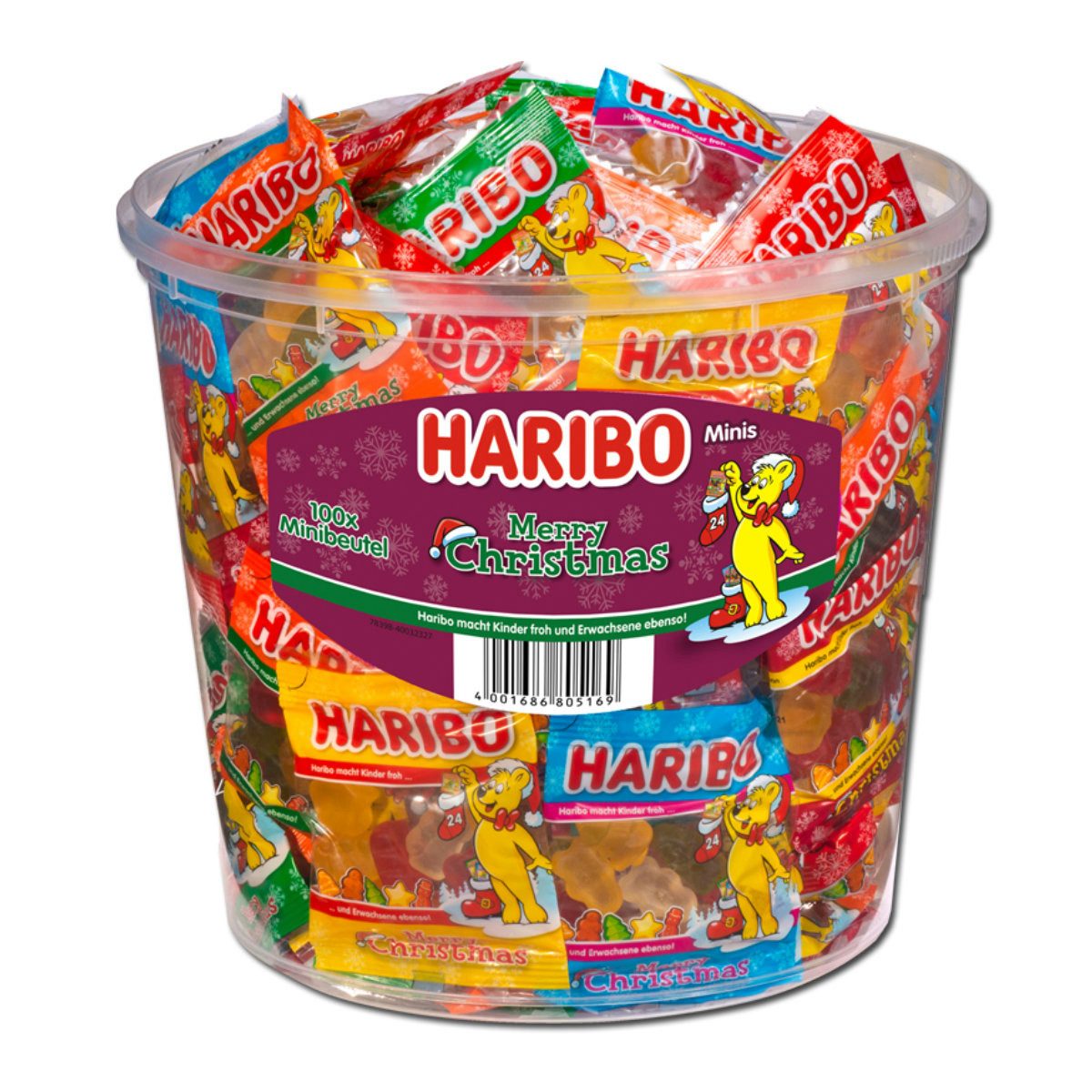 HARIBO Süßigkeit, Haribo Merry Christmas 100 Minibeutel in der Vorratsdose 980g