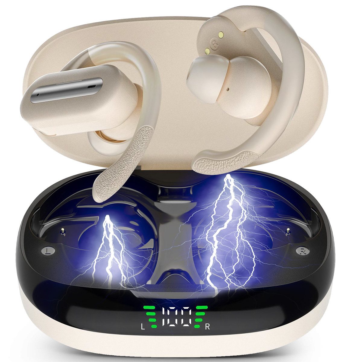 7MAGIC Bluetooth Kopfhörer Sport, ENC Wireless Earbuds mit Ohrhaken In-Ear-Kopfhörer (Noise Cancelling Kopfhörer, Bluetooth 5.4, Google Assistant, Siri, Voice Assistant)