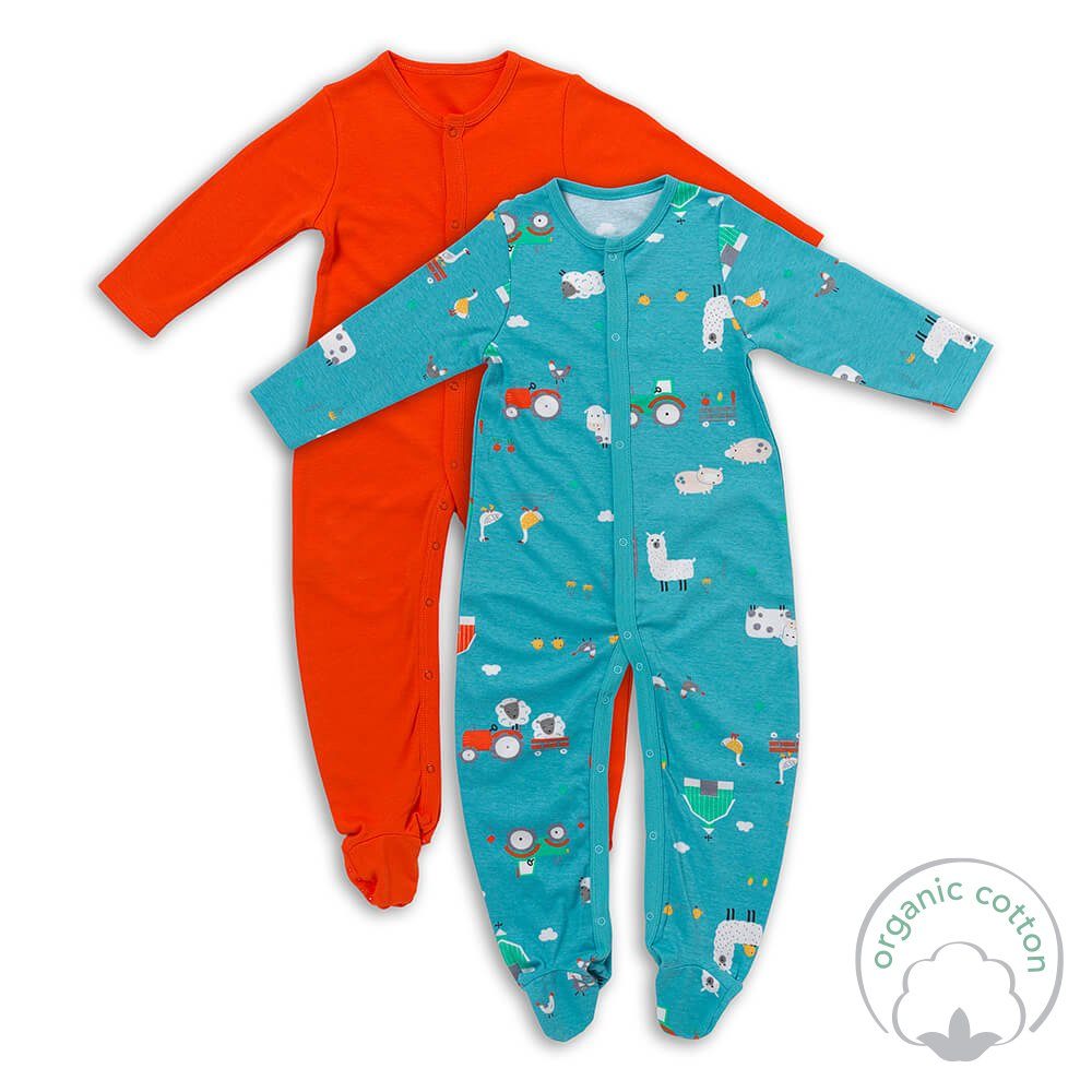 Bio Schlummersack Schlafanzug OEKO-TEX langarm zertifiziert Baby-Schlafanzug 2er Pack Bauernhof