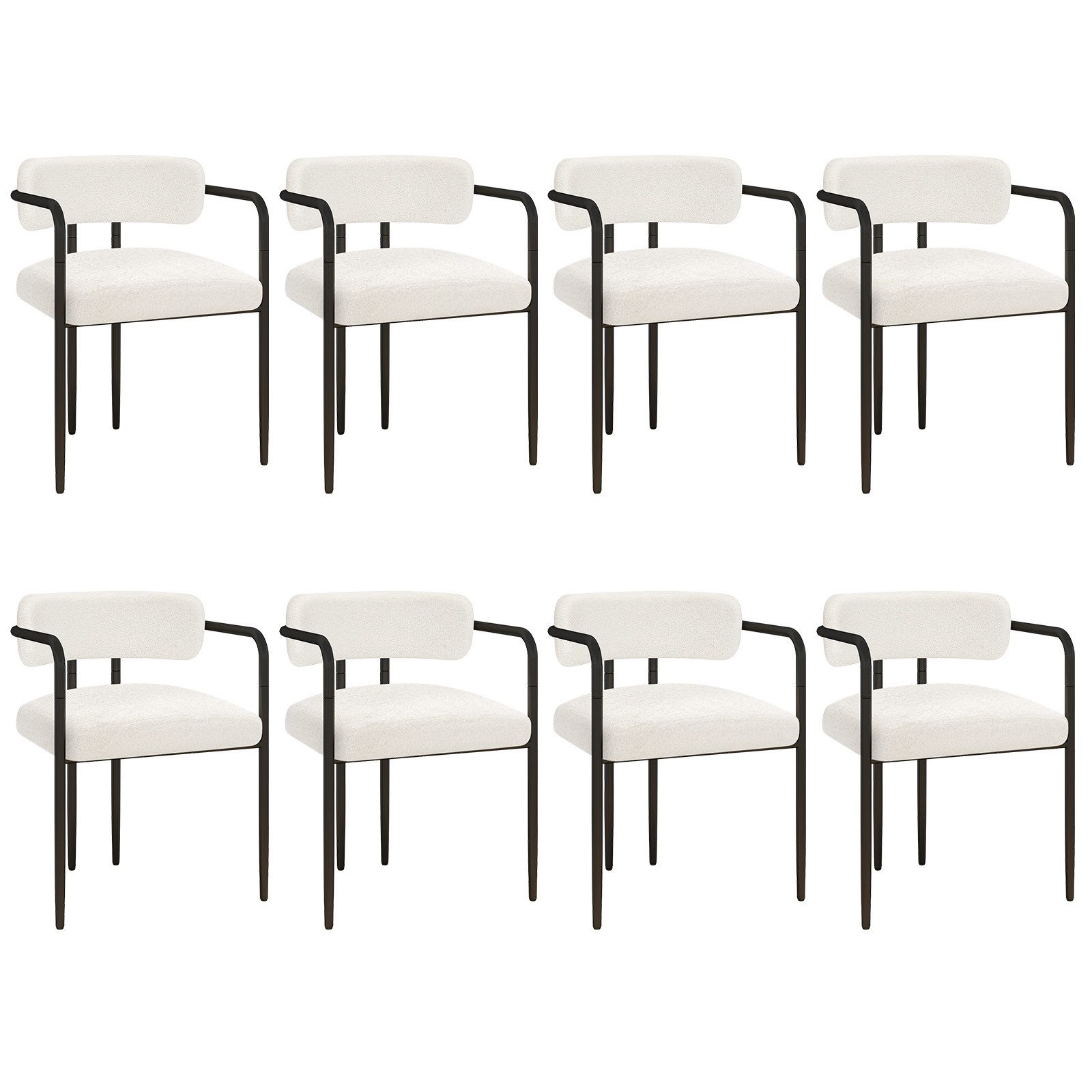 Puluomis Esszimmerstuhl mit Armlehnen, gepolsterten Sitz, Teddyfleece Bezug weiß (Set, 8 St)