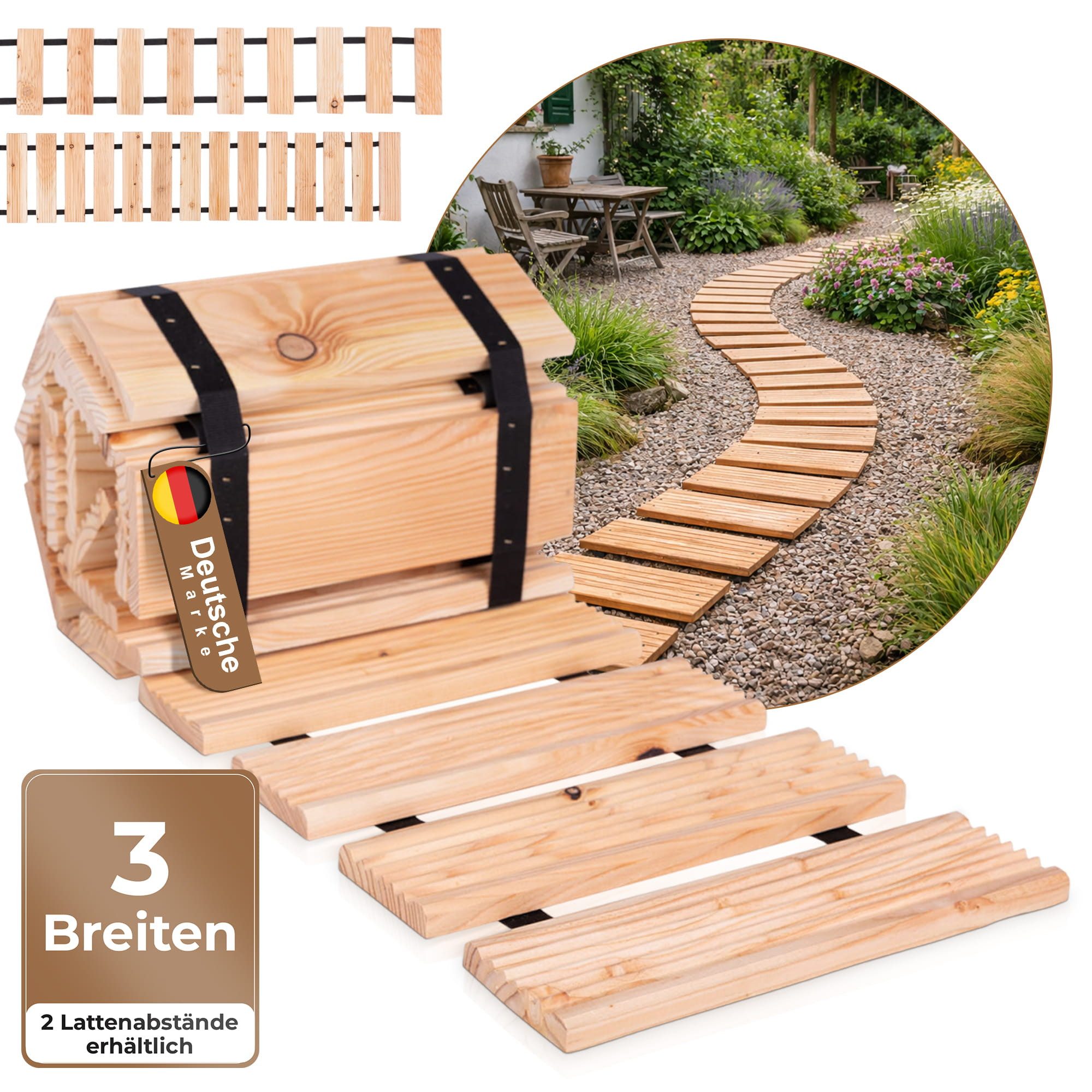 BooGardi Terrassendielen Rollweg aus Lärchenholz, BxL: je 30x250 cm, 1.600 mm Stärke, (1-St), Holzweg zum Ausrollen · Holztritt Gartenweg