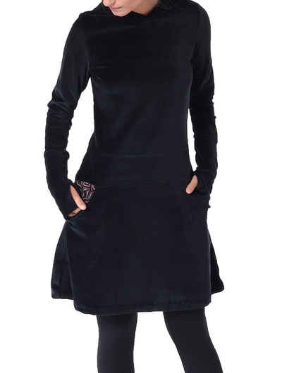 PUREWONDER Samtkleid Kleid aus Samt mit Kapuze Winterkleid