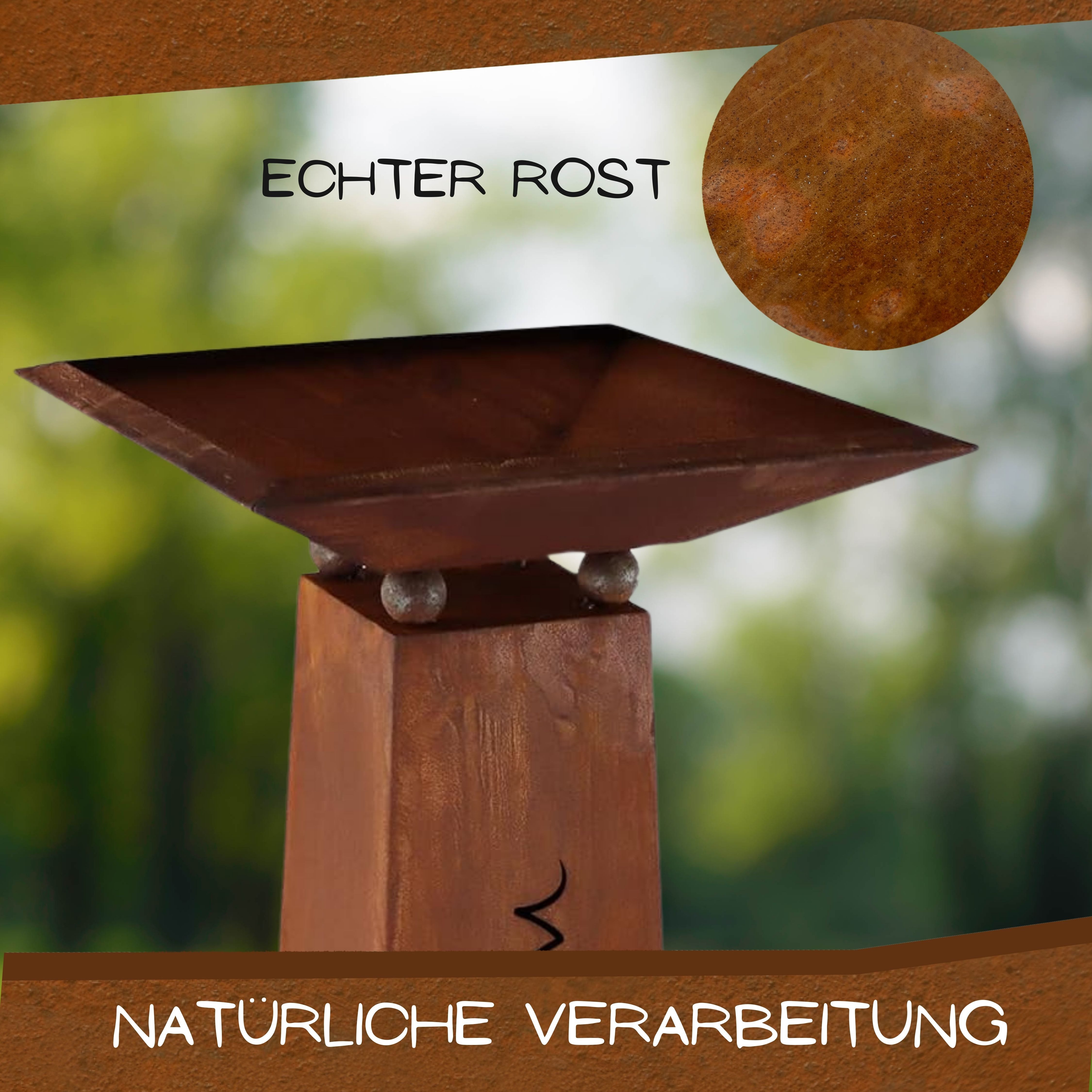 Rostikal Blumenständer Carpe Diem Deko Säule Garten 1,10 m Pflanzgefäß (Säule mit Schale), echter Rost