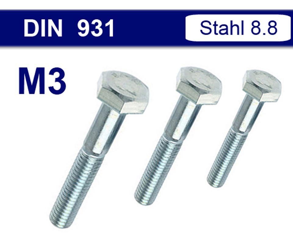 Sechskantschrauben Montage-fix St) Sechskantschraube Stahl Teilgewinde mit 931, DIN verzinkt (5 - M3