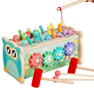 SOTOR Kinder-Hammer Hammerspiel für Kinder ab 3 Jahren, 4-in-1 Lernspielzeug aus Holz, (Hammer, Trommeln, Musik, Xylophon, Angelspiel für 3 Jahre, Montessori-Spielzeug ab 3 4 5 6, 1-tlg)