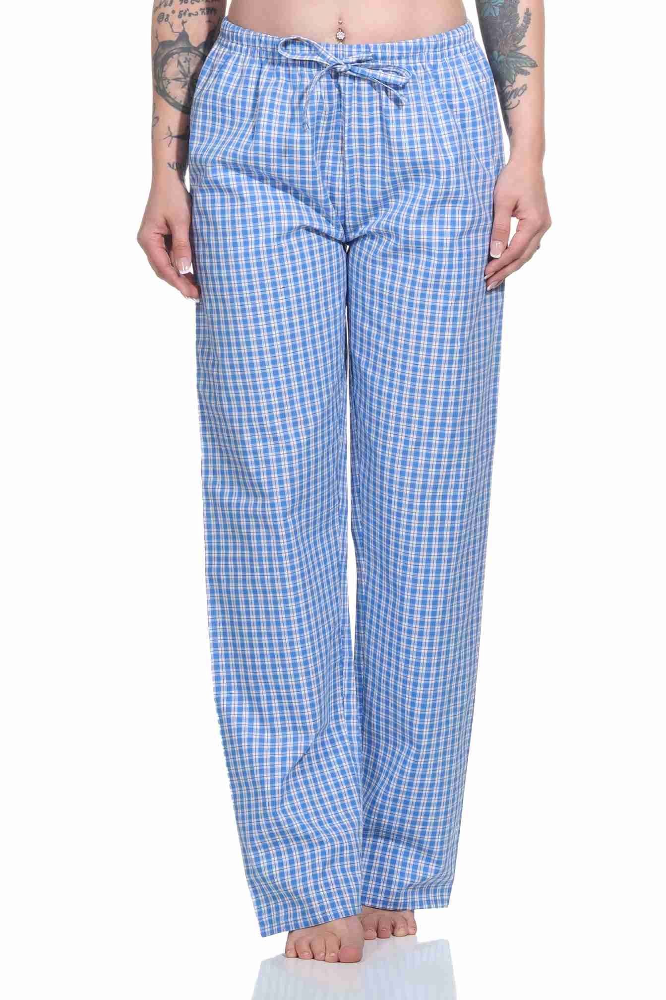 Normann Pyjama Baumwolle relaxen Damen aus gewebt – blau ideal Schlafanzug Hose zum lang