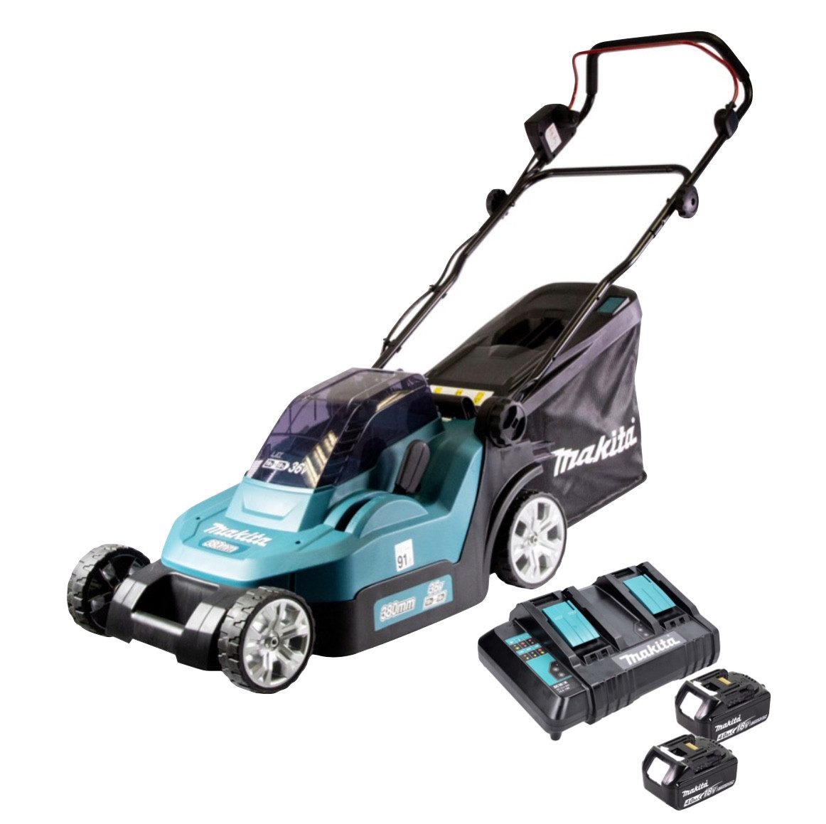 Makita Akkurasenmäher DLM 382 CM2 Akku Rasenmäher 36 V (2x 18 V) 38 cm 40 l + 2x Akku 4,0
