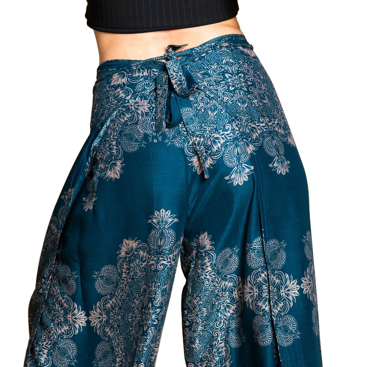 PANASIAM Palazzohose Sunshine Pants Wickelhose aus natürlicher Viskose Palazzohose im Peacock Design langer Boho Hosenrock Haremshose Pareo Hose – Bild 2 von 4