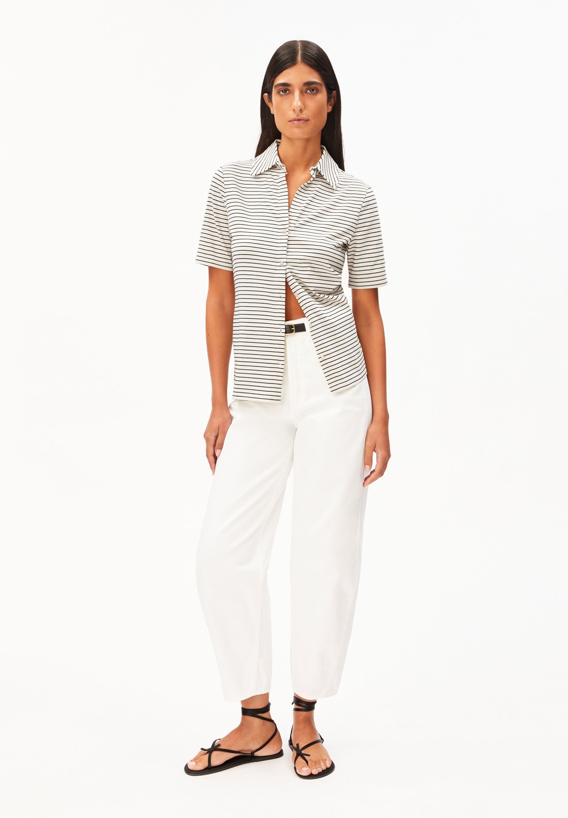 Armedangels Kurzarmbluse NALITAA STRIPE Bio-Baumwoll Mix Slim Fit