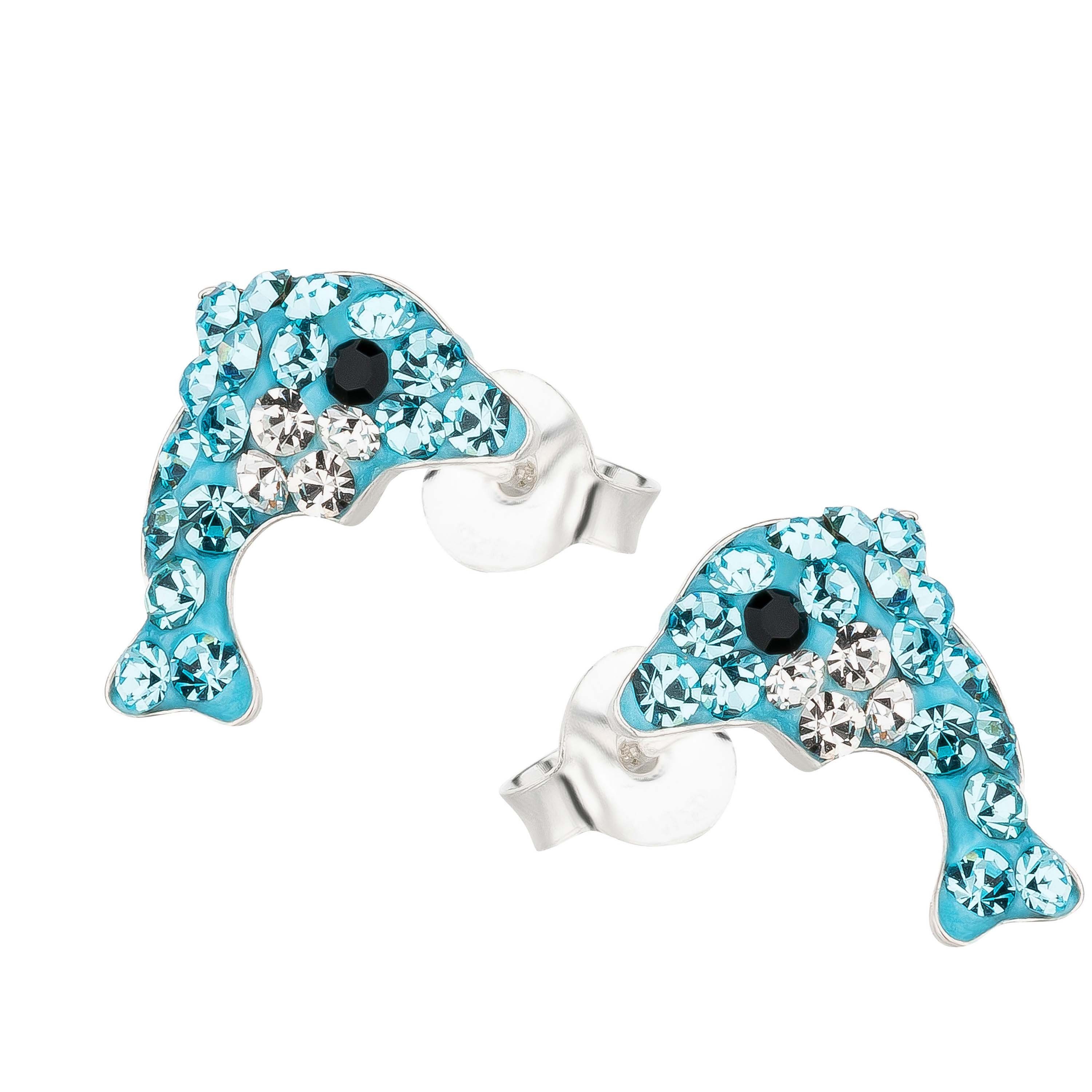 Damen-Ohrstecker Sterling Silber 925 Opal Delfine Ohrringe Mädchen Delphin Geschenk für Kinder,Frauen 