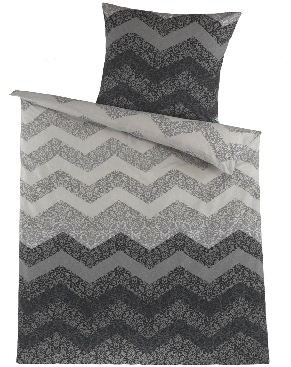 KH-Haushaltshandel Bettwäsche Renforce Bettwäsche Übergröße 155x220 +80x80cm, 100% Baumwolle, Renforcé, 2 teilig, grau creme, abstraktes Wellenmuster, Komfortgröße