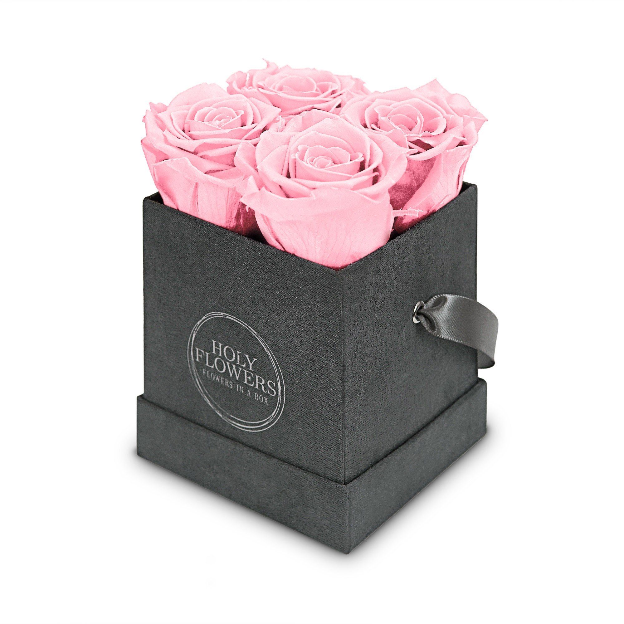 Kunstblume Eckige Rosenbox aus Samt mit 4-5 Infinity Rosen I 3 Jahre haltbar I Echte, duftende konservierte Blumen I by Raul Richter Infinity Rose, Holy Flowers, Höhe 11 cm Pink Blush