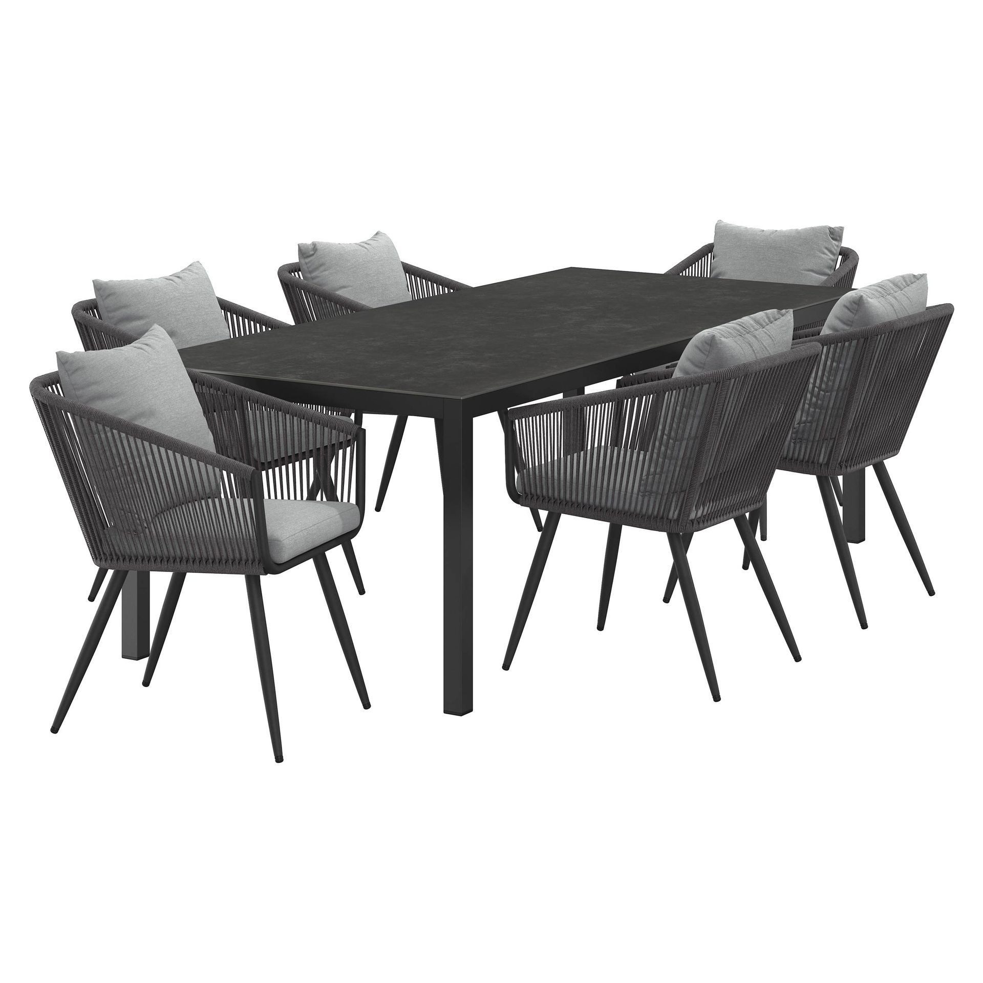 OUTLIV. Garten-Essgruppe OUTLIV. Alex Gartenmöbel-Set L Tisch 220x100cm Glaskeramik/Anthrazit, bestehend aus 6 Stühlen + 1 Tisch inklusive Auflagen