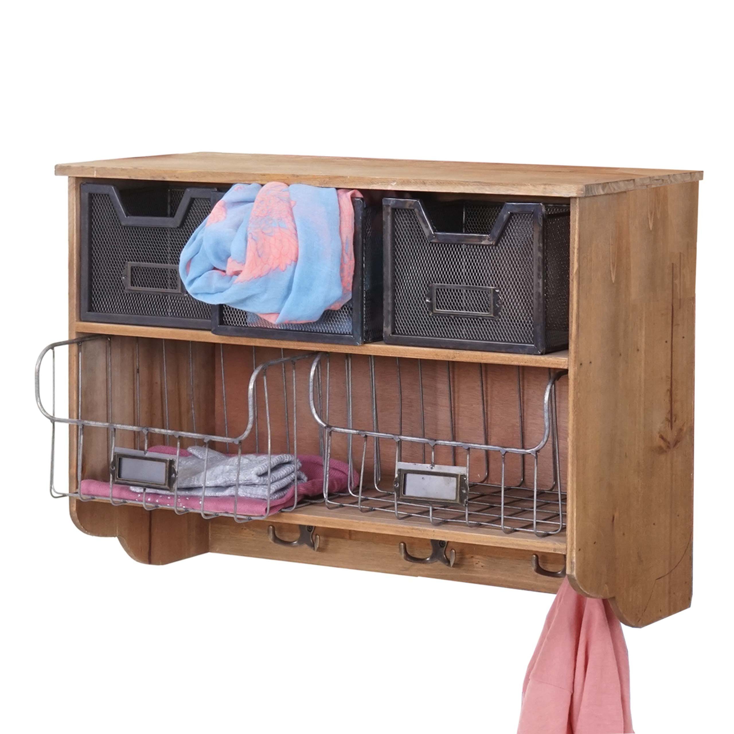 MCW Garderobenpaneel MCW-A43-G, Shabby-Look, 3 Haken, 3 kleine und 2 große Schubladen