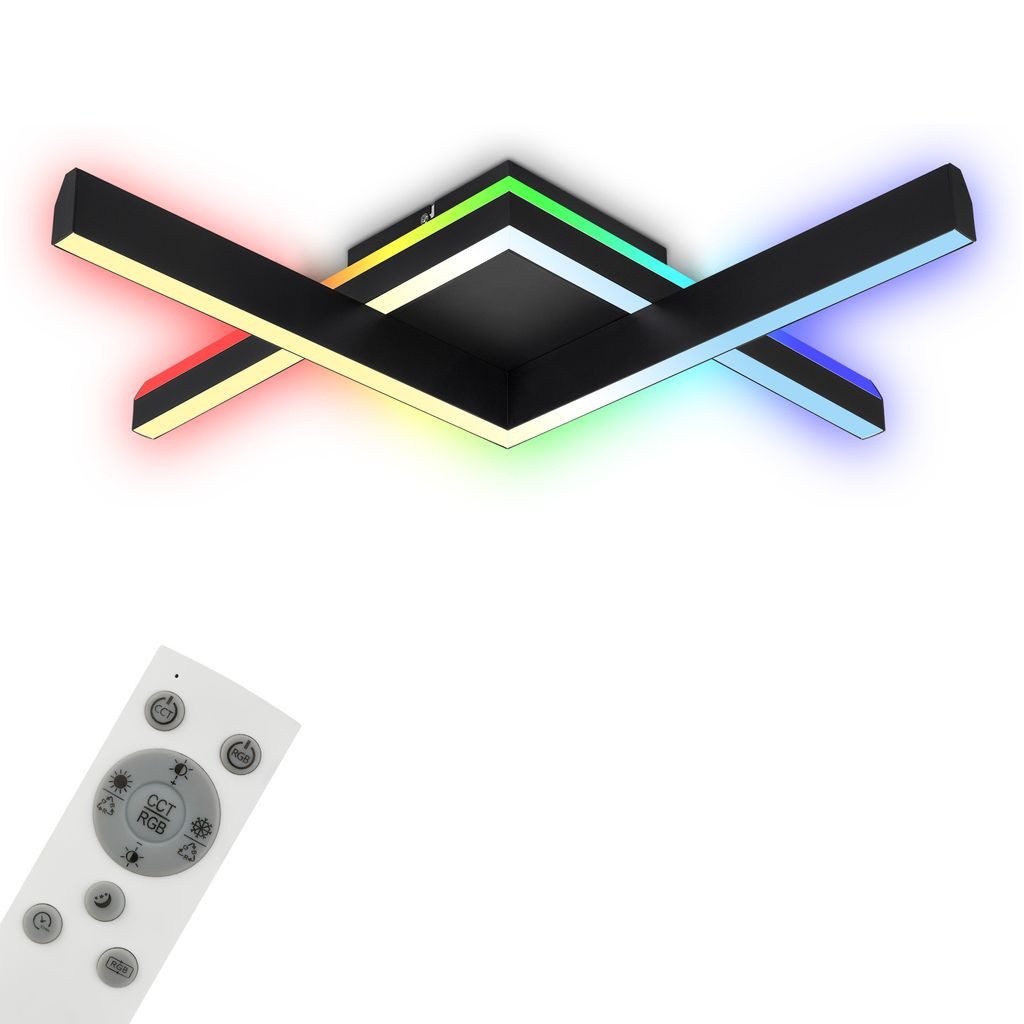 Briloner Leuchten LED Deckenleuchte 3739-015, Dimmfunktion, LED fest integriert, 2700K - Extra-Warmweiß, CCT, RGB, RGB Backlight, Fernbedienung, schwarz, 64, 5 x 64, 5 x 10 cm