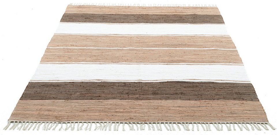 Teppich Stripe Cotton, THEKO, rechteckig, Höhe: 5 mm, Flachgewebe,  gestreift, reine Baumwolle, handgewebt, mit Fransen
