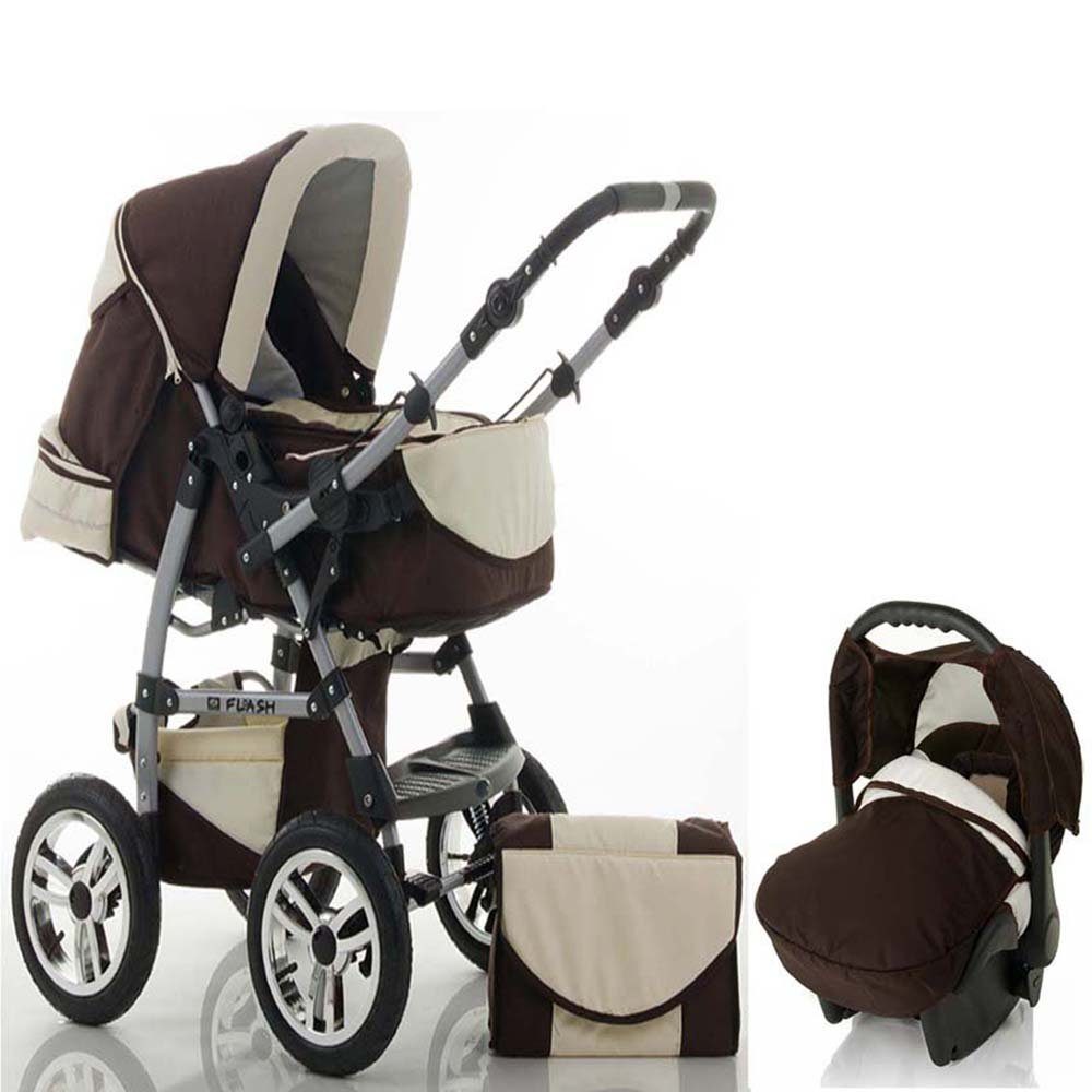 babies-on-wheels Kombi-Kinderwagen Flash 3 in 1 mit Sportsitz, Autositz und Zubehör in 18 Farben