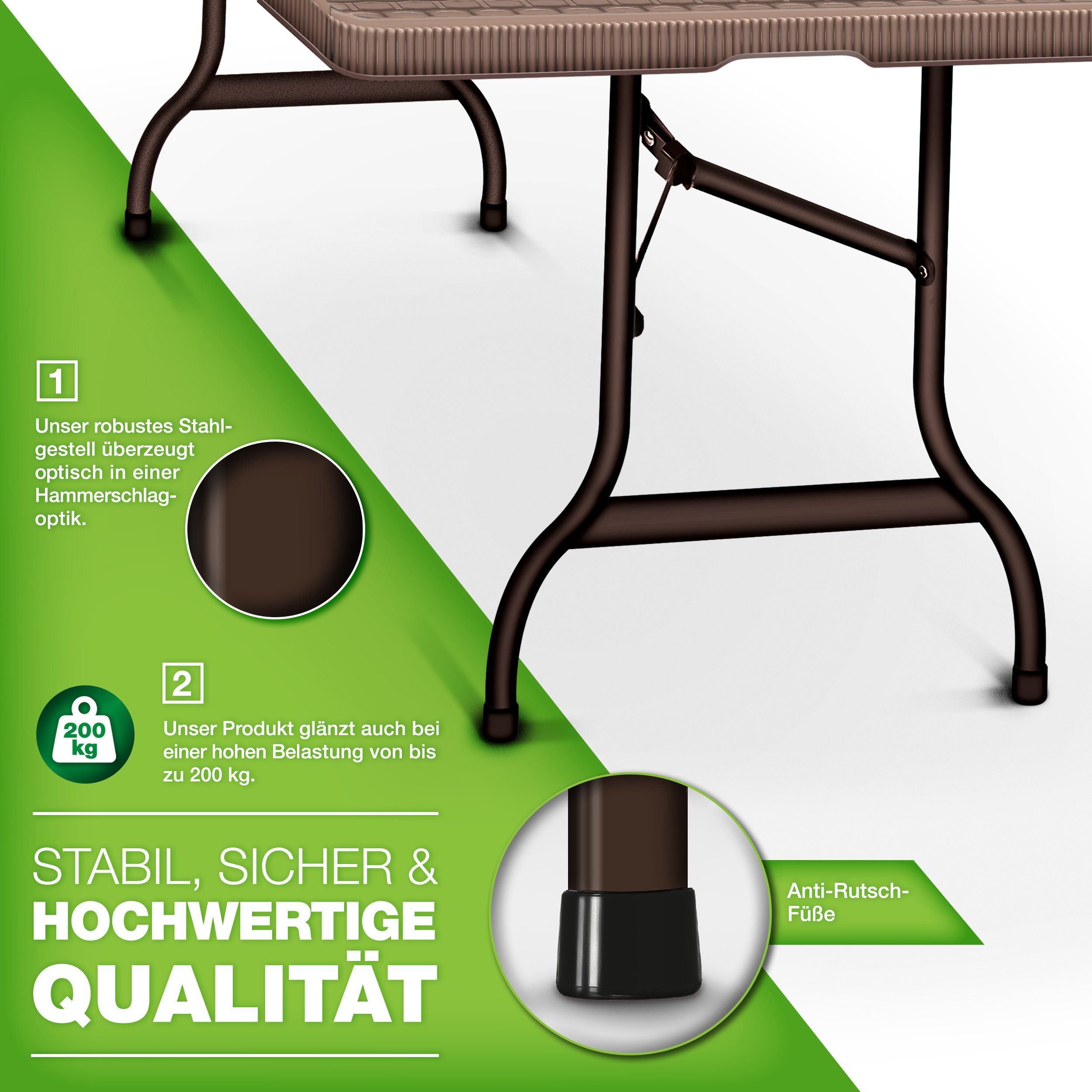 tillvex Gartentisch tillvex® Klapptisch Gartentisch Rattan Braun Buffettisch Campingtisch (Gartentisch), Personen