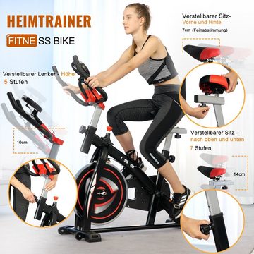 ISE Heimtrainer Indoor Cycle Heimtrainer für zu Hause mit LCD Anzeige,Armauflage,gepolsterte,9kg Schwungrad,Fitnessbike Speedbike mit flüsterleise Riemenantrieb-Fahrrad bis 135Kg SY-7802
