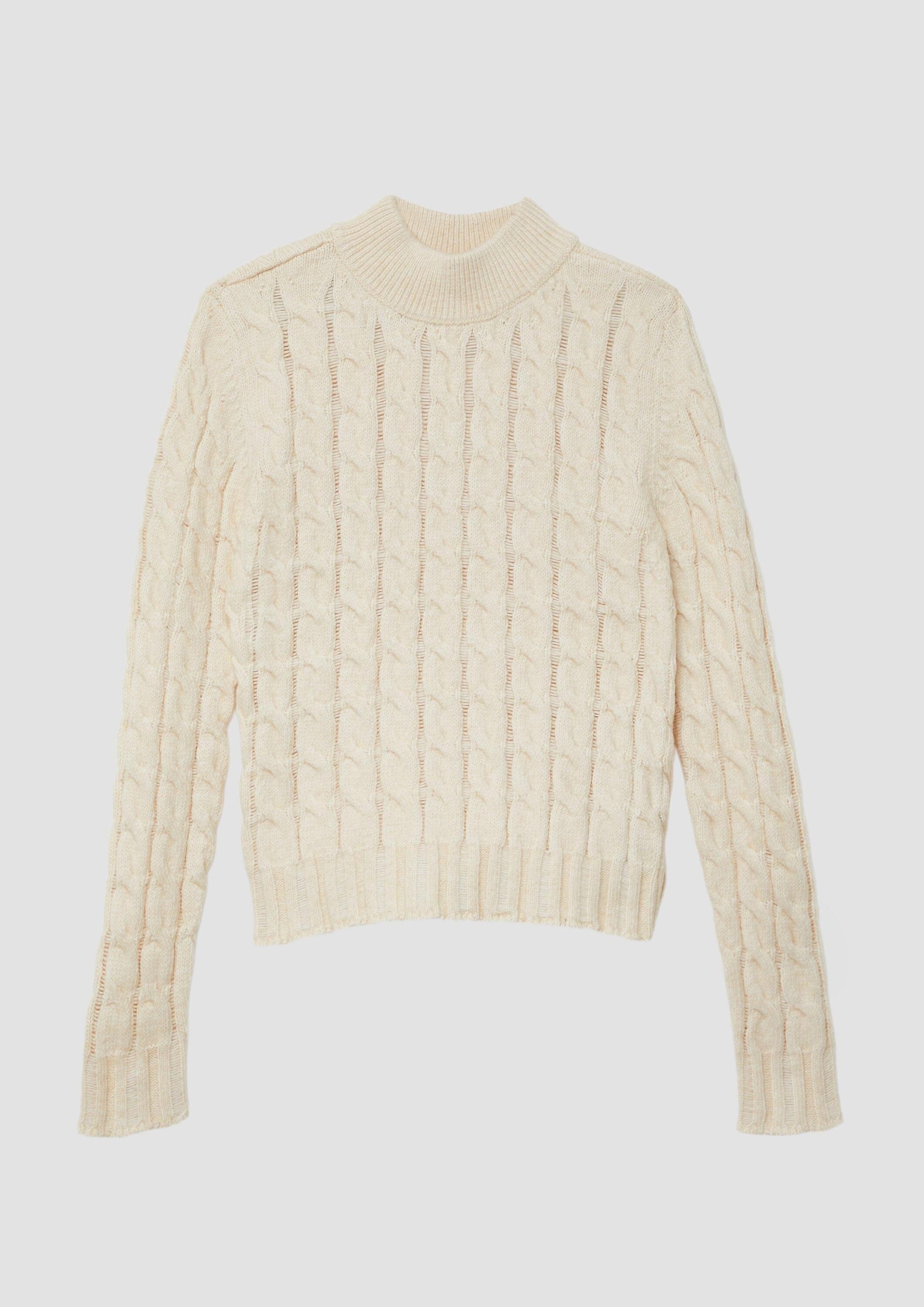 s.Oliver Longpullover Strickpullover Schmaler Strickpullover mit Zopfmuster und Stehkragen