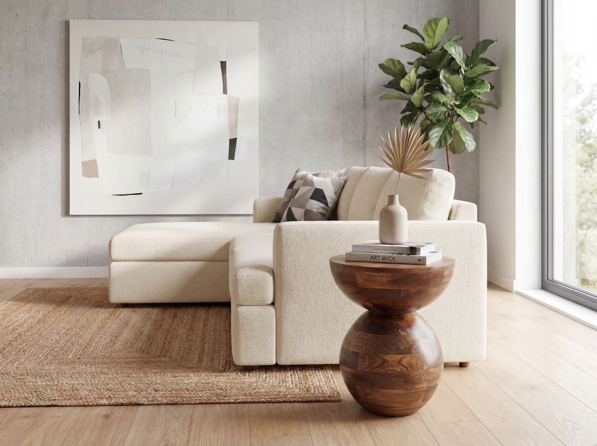 FINEBUY Beistelltisch FB117165 Anstelltisch Mango Massivholz 35 cm Ablagetisch rund modern (Skulpturaler Couchtisch aus massivem Mangoholz), Rundes Design mit glatter Oberfläche