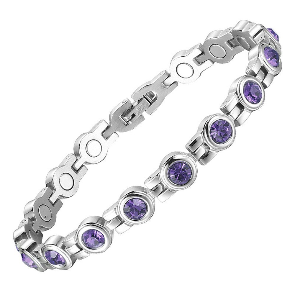 Haiaveng Gliederarmband Magnetarmband für Damen Titanstahl Magnetisches Armband (Anschnallen), Titan Armreif für Damen Herren Frauen Geburtstag Schmuck Geschenk lila