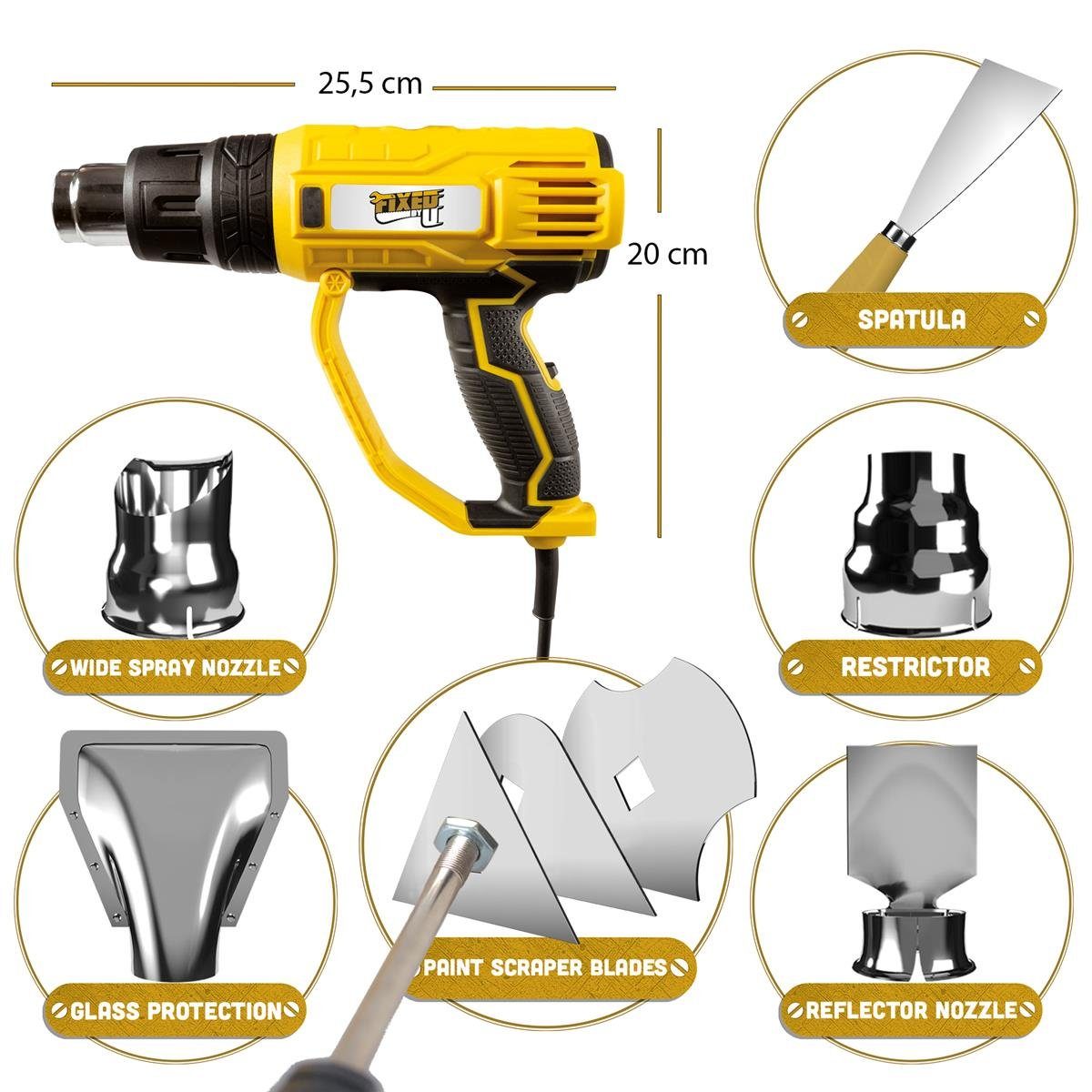 Grizzly Tools Heißluftgebläse Heißluftpistole im Koffer mit LED-Anzeige, Heißluftfön, 60-600° C, bis max. 600 °C – Bild 4 von 5