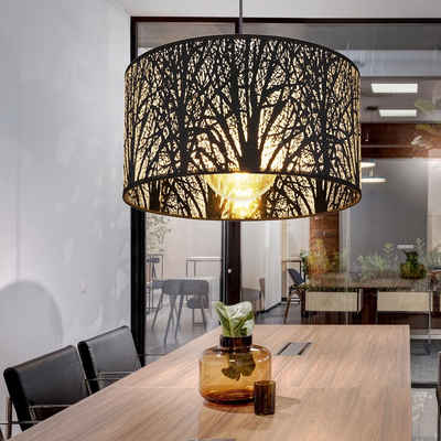 etc-shop Deckenleuchte, Pendel Decken Leuchte Wohn Zimmer Lampe Baum Muster schwarz im Set inkl. LED Leuchtmittel